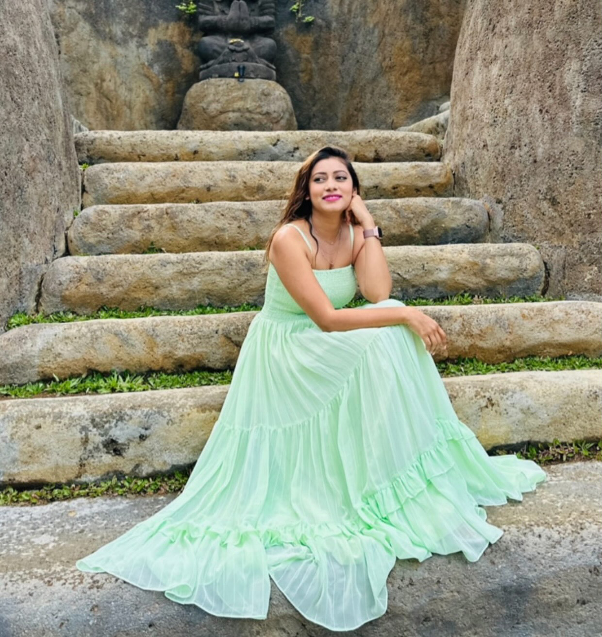 Bunaai Mint Green Sequin Maxi Dress
