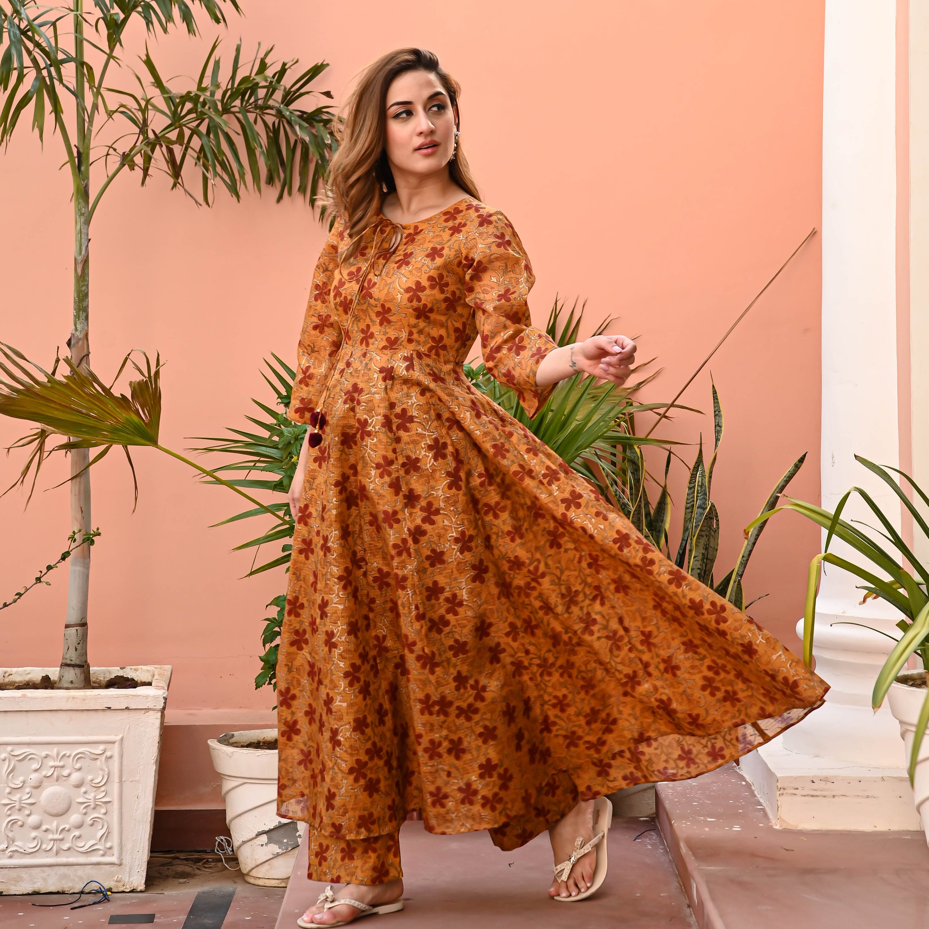 Mustard Maroon Kurta Set