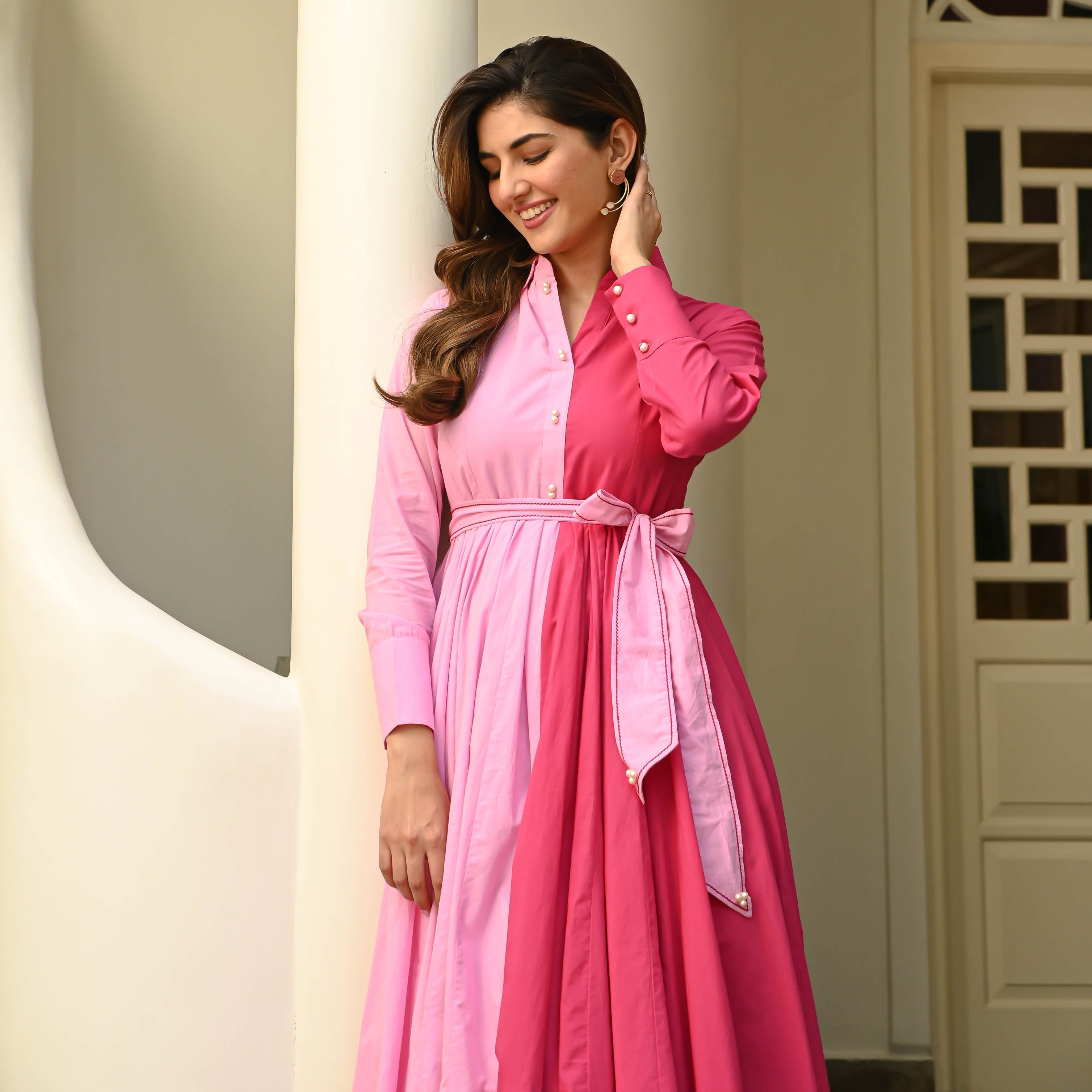 Bunaai Two-Tone Pink Cotton Dress