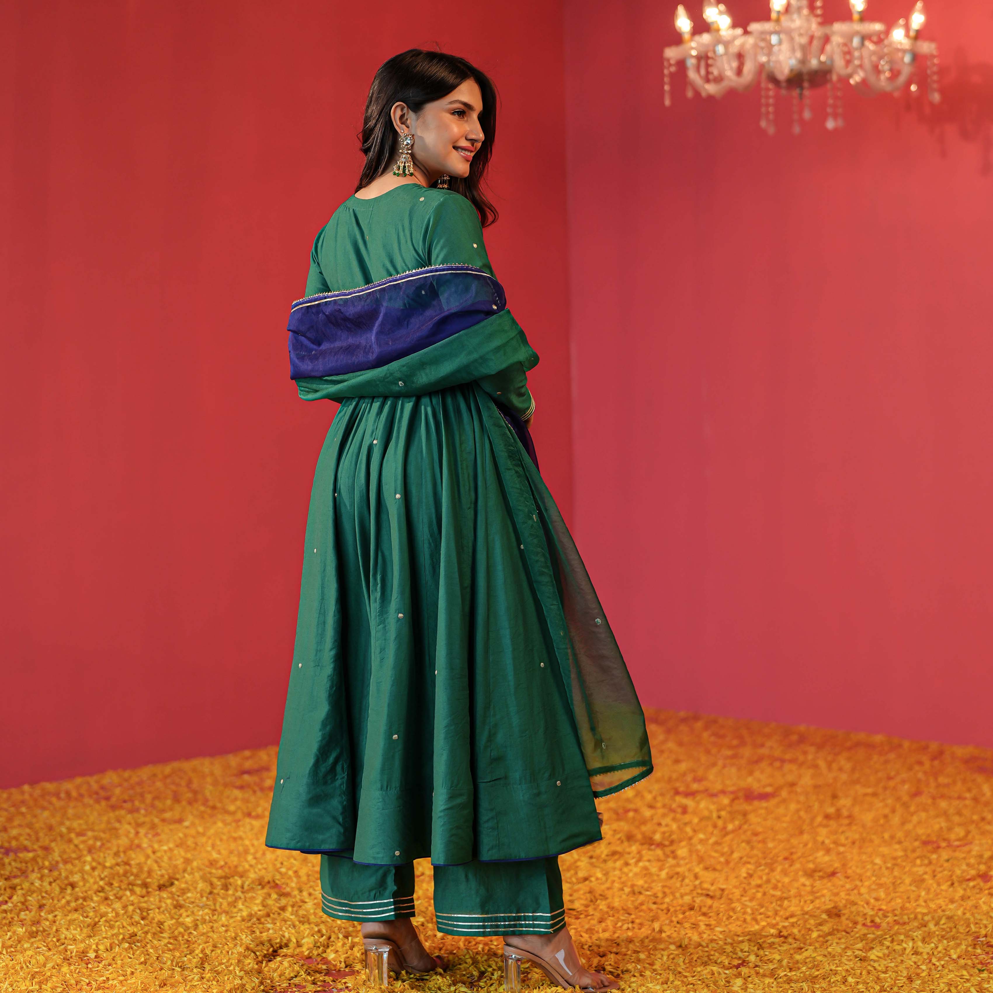 Green Chanderi Suit with Organza Dupatta