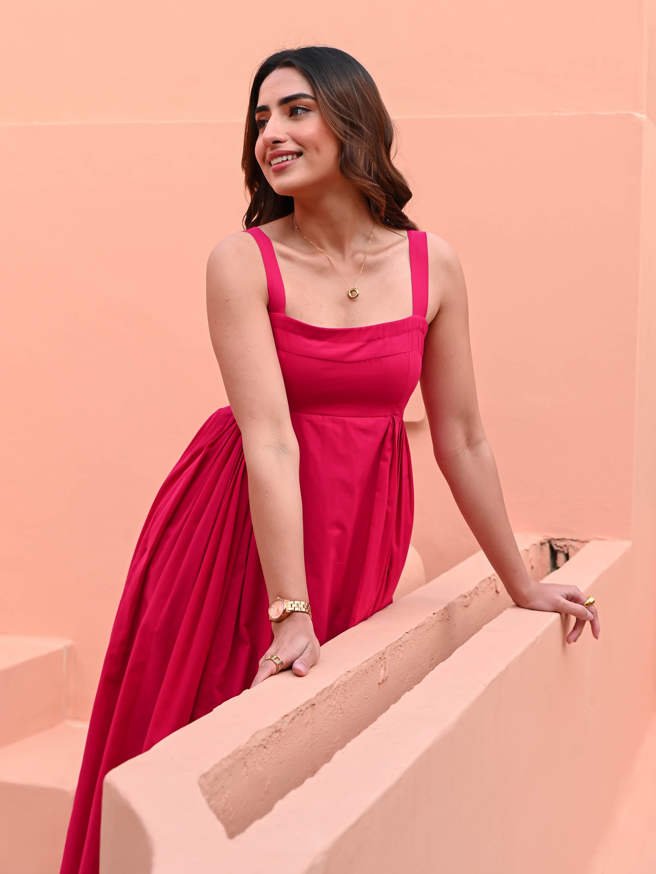 Pink Fit & Flare Cotton Dress