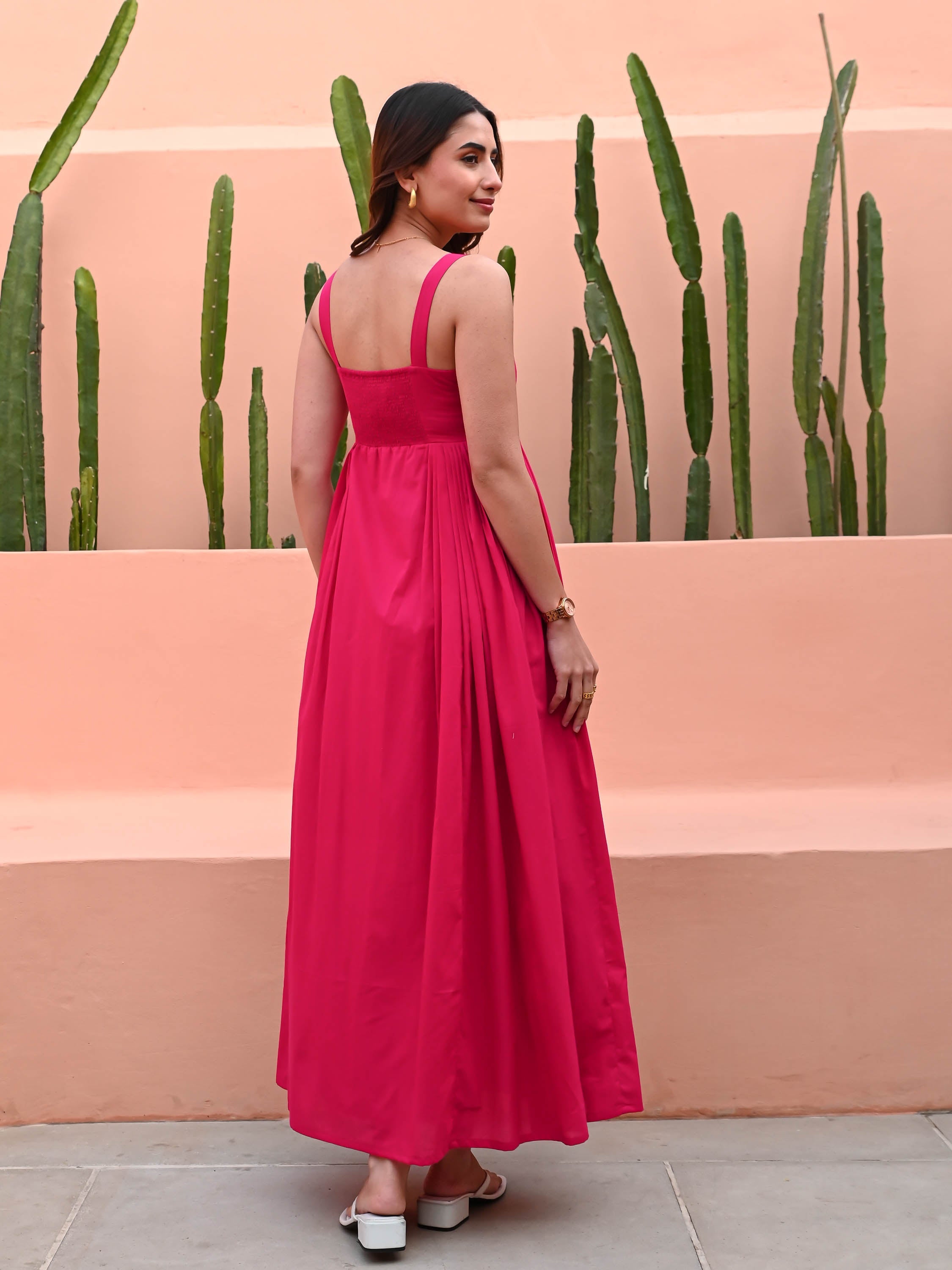 Pink Fit & Flare Cotton Dress