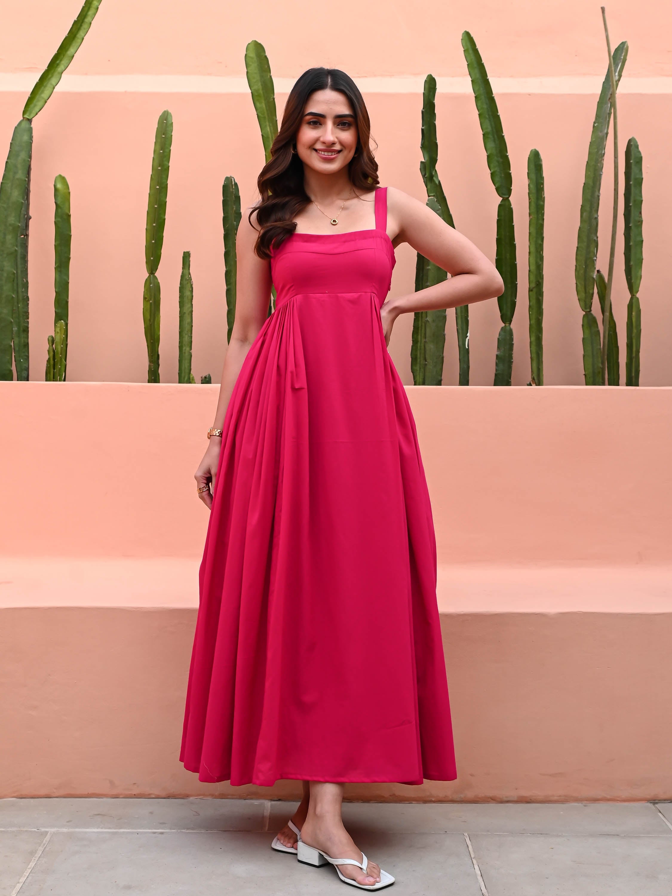 Pink Fit & Flare Cotton Dress