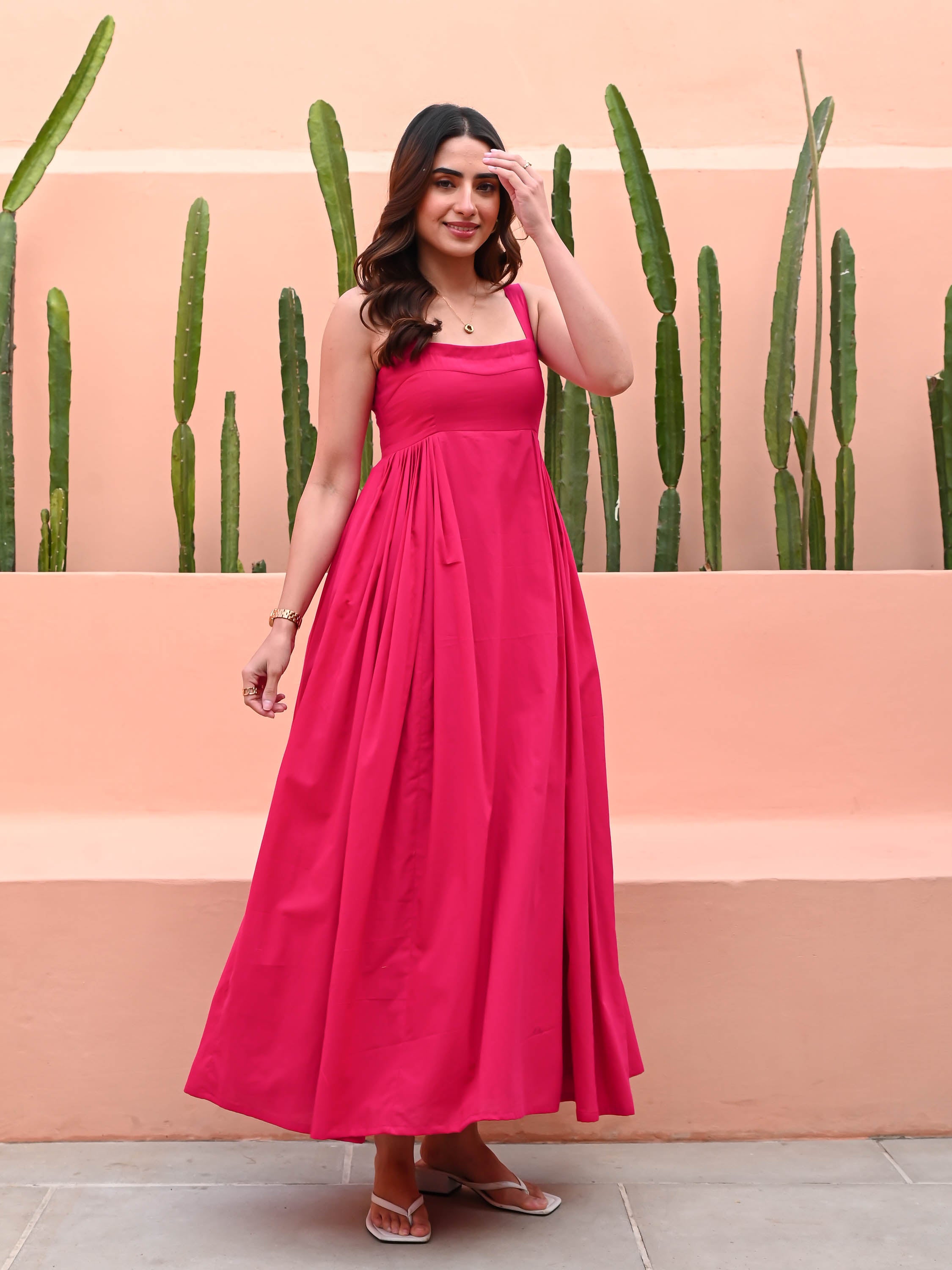 Pink Fit & Flare Cotton Dress