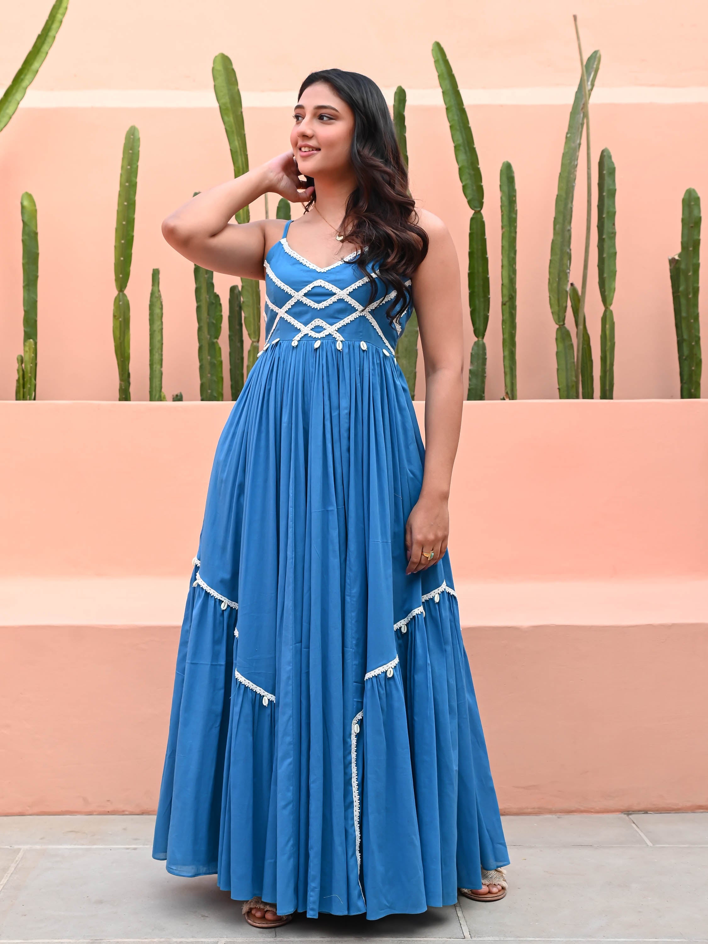 Light Blue Cotton Dress with Lace
