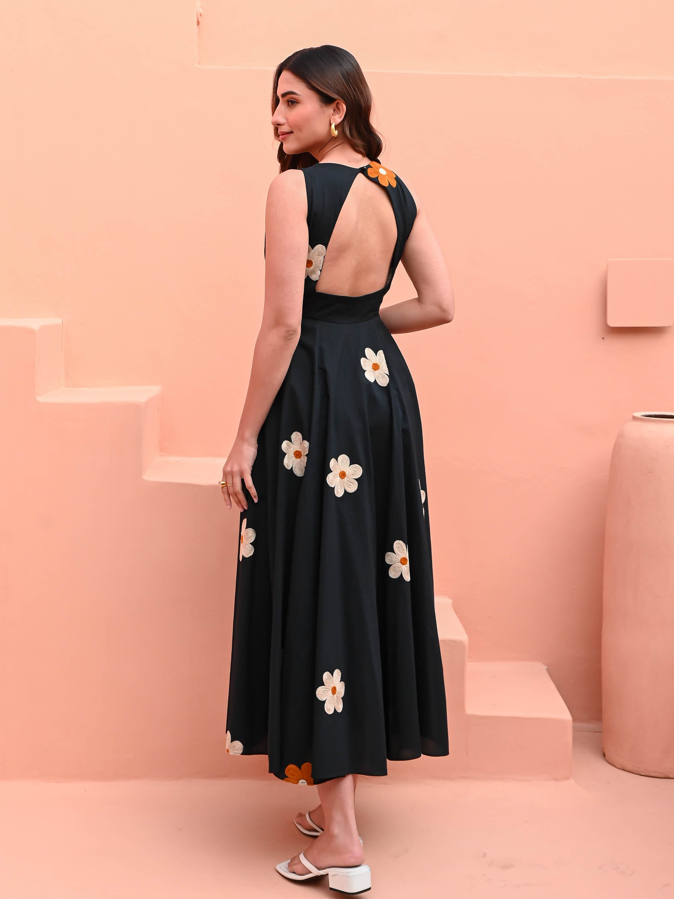 Black Dress with Floral Embroidery