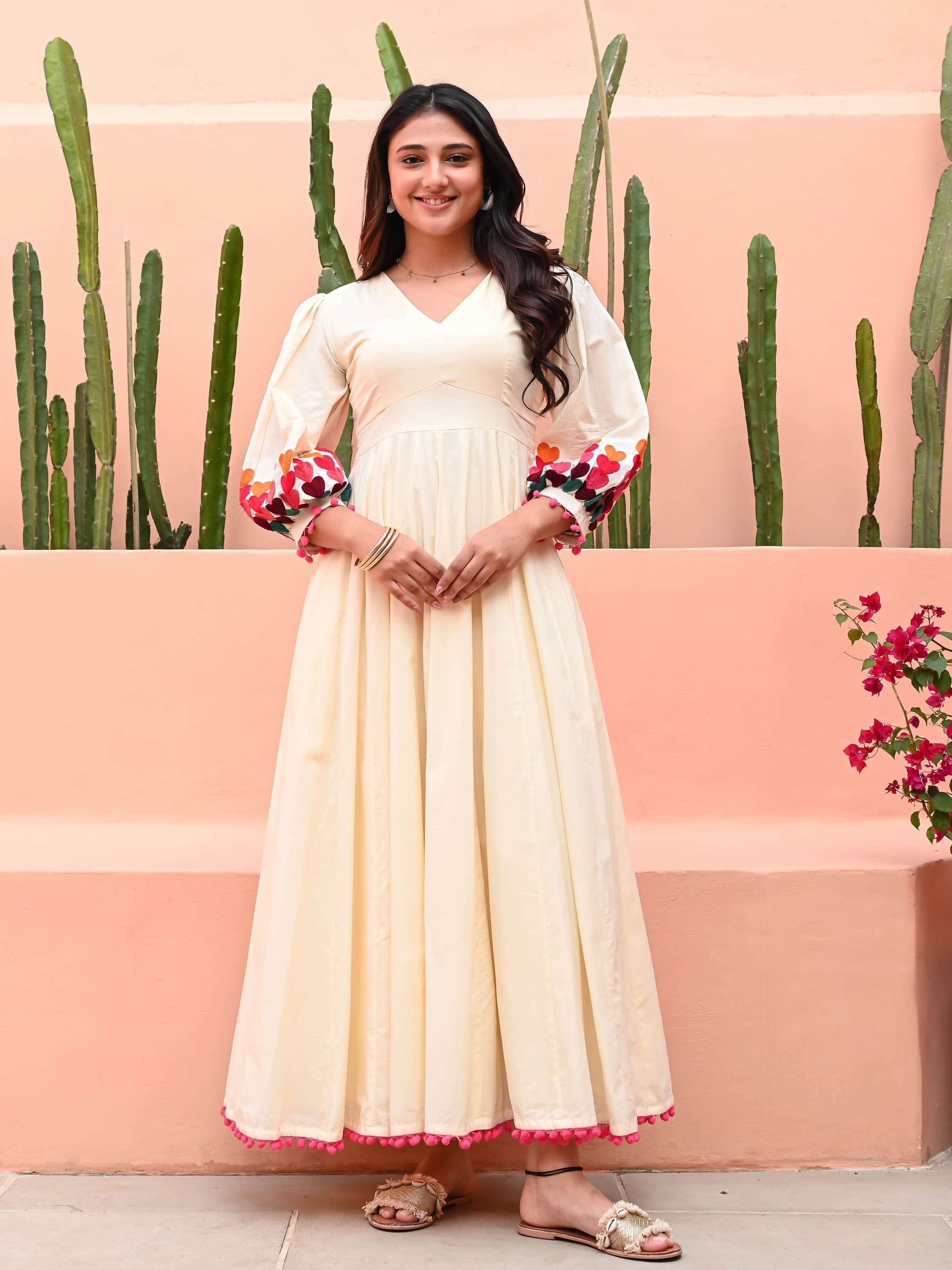 Offwhite Embroidered Cotton Dress