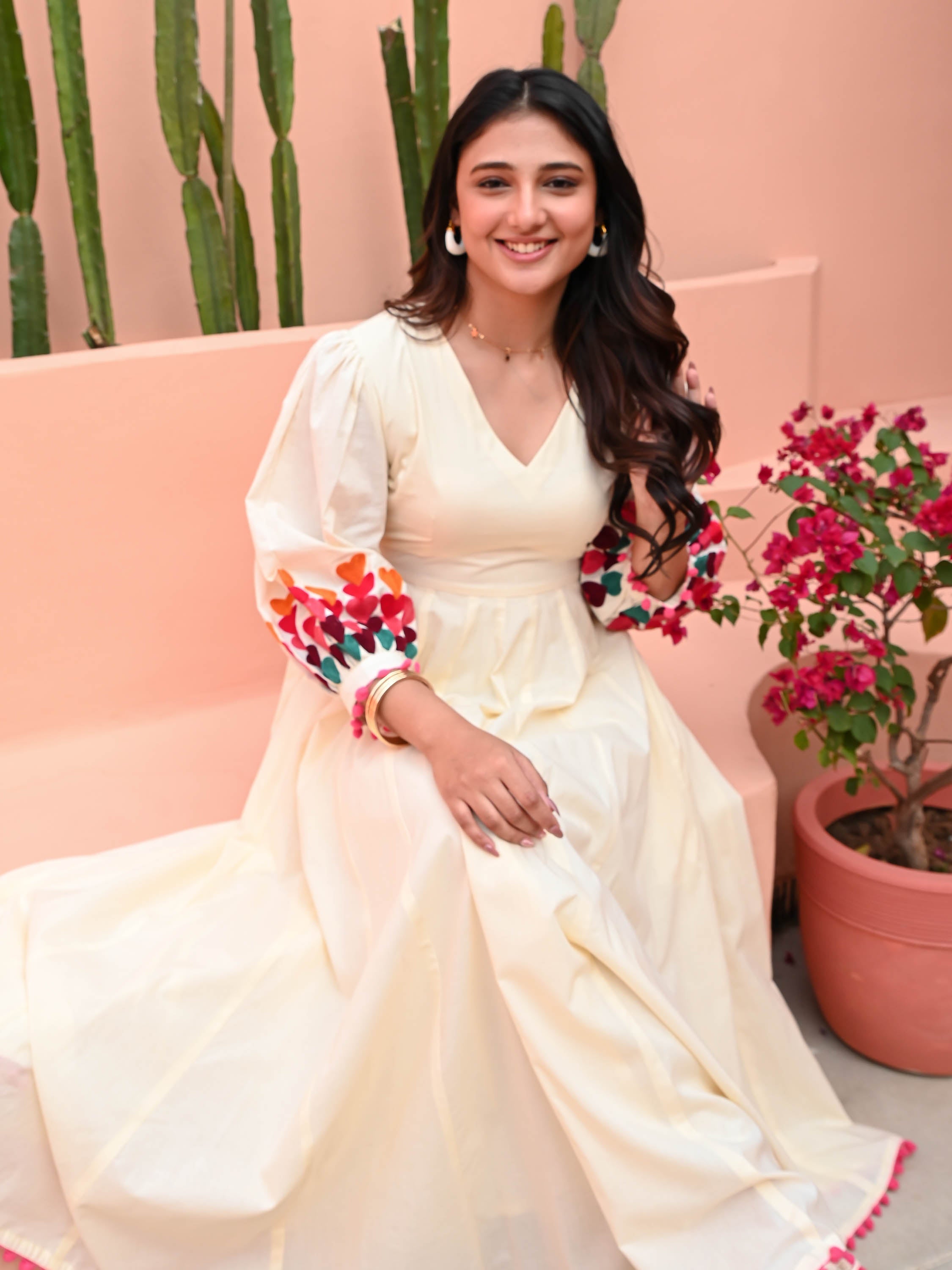 Offwhite Embroidered Cotton Dress