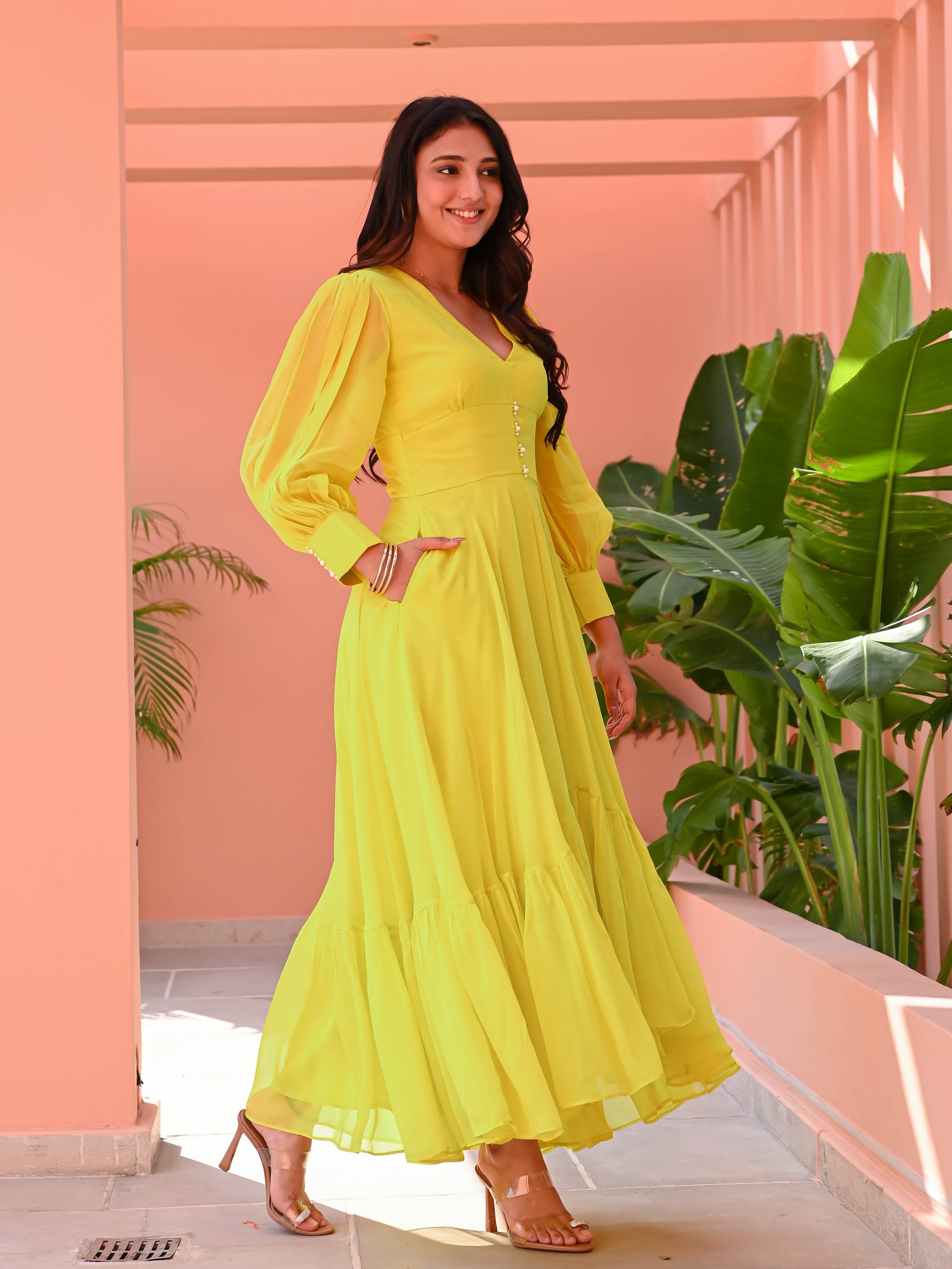 Lemon Green Organza Dress