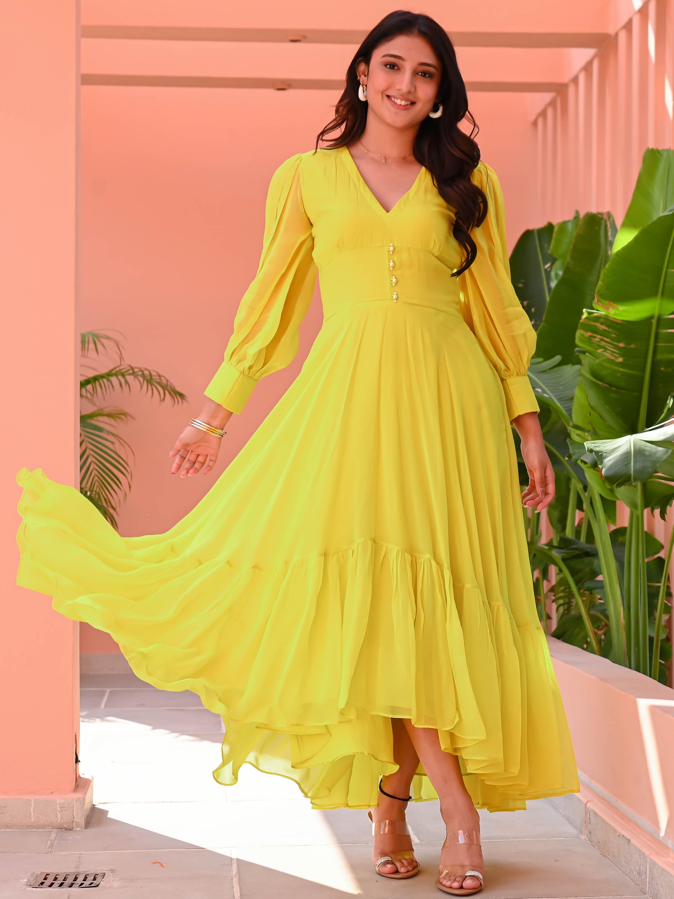 Lemon Green Organza Dress