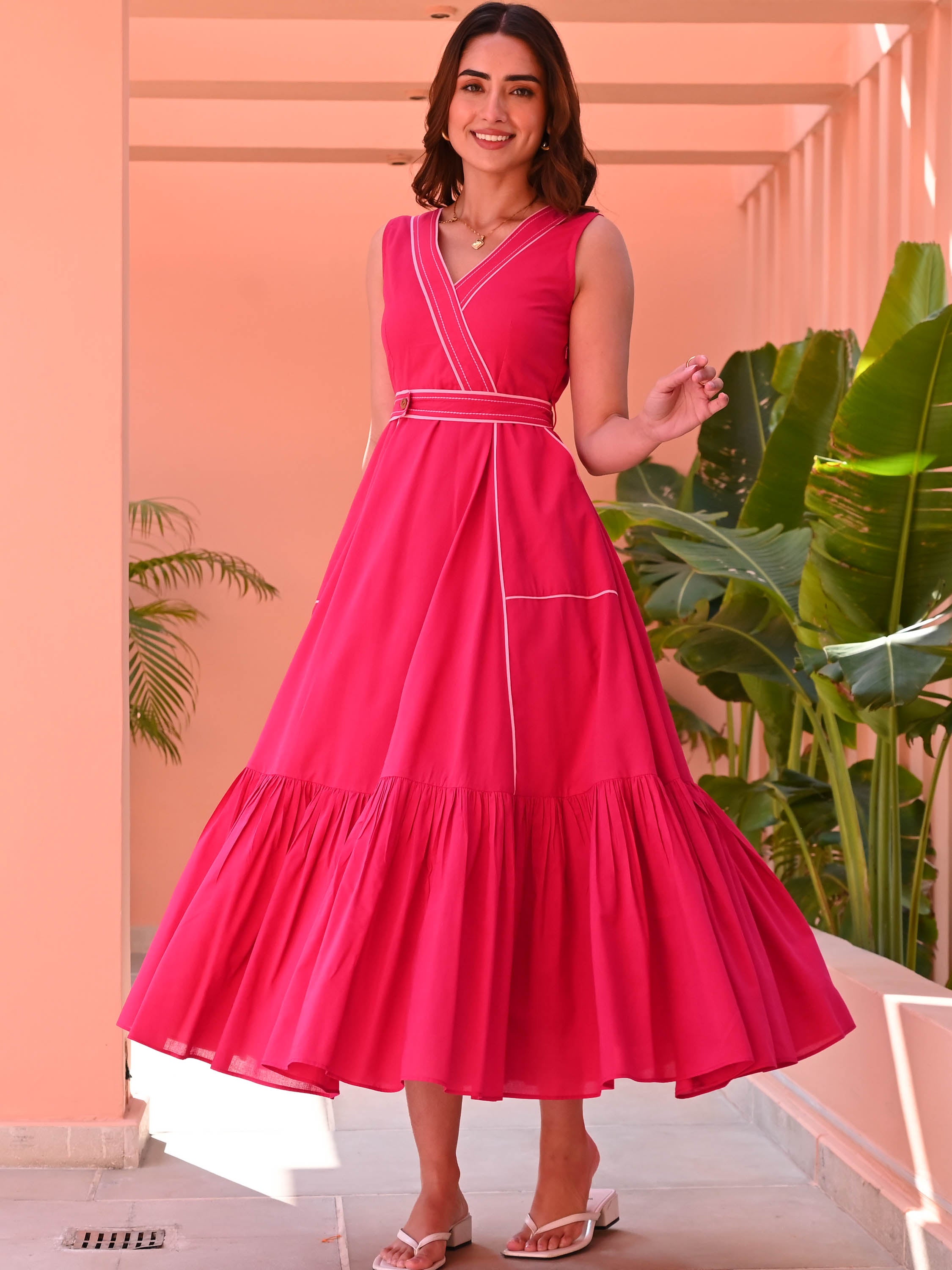 Claret Pink Cotton Dress