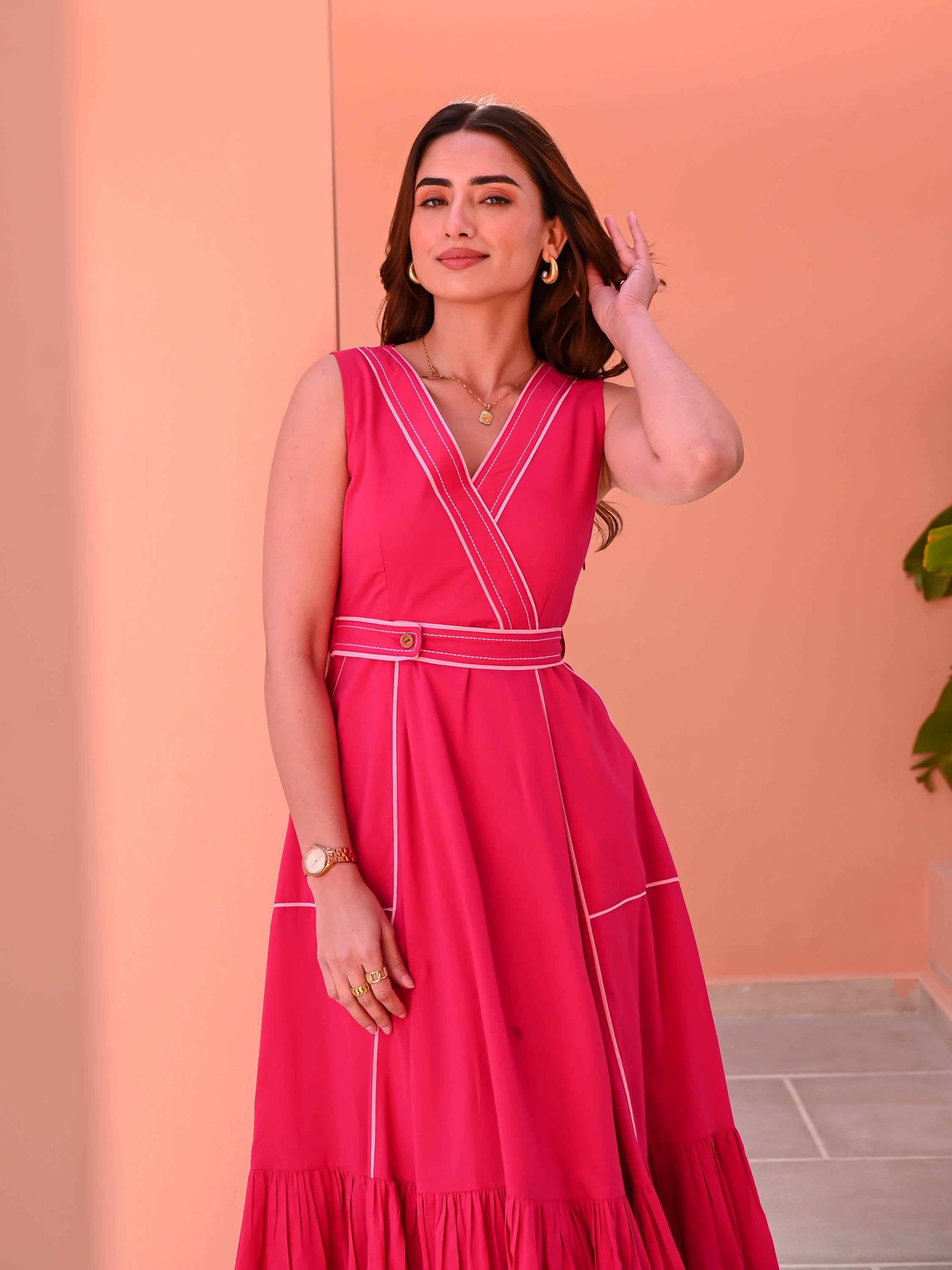 Claret Pink Cotton Dress