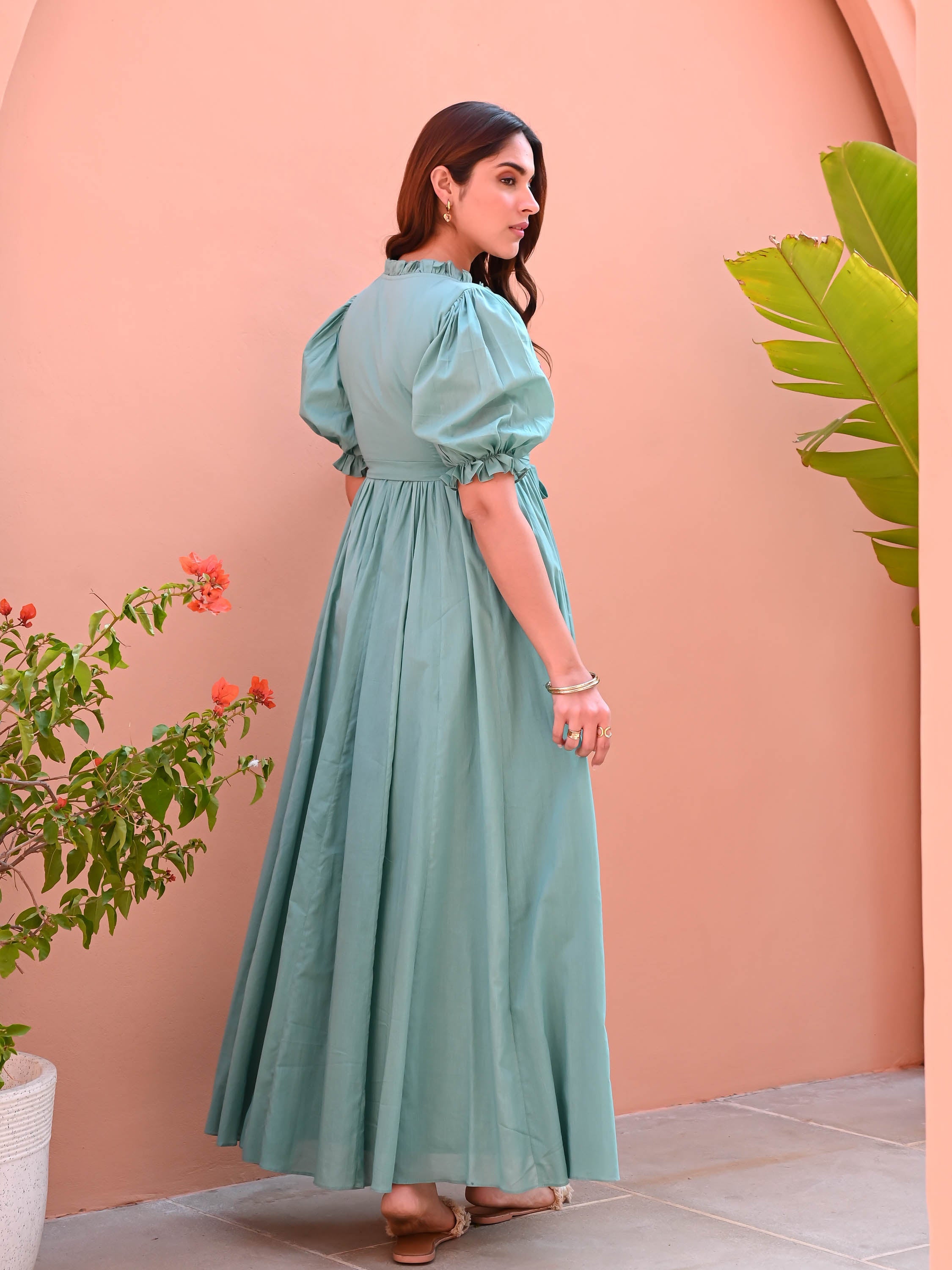 Mint Embroidered Cotton Dress