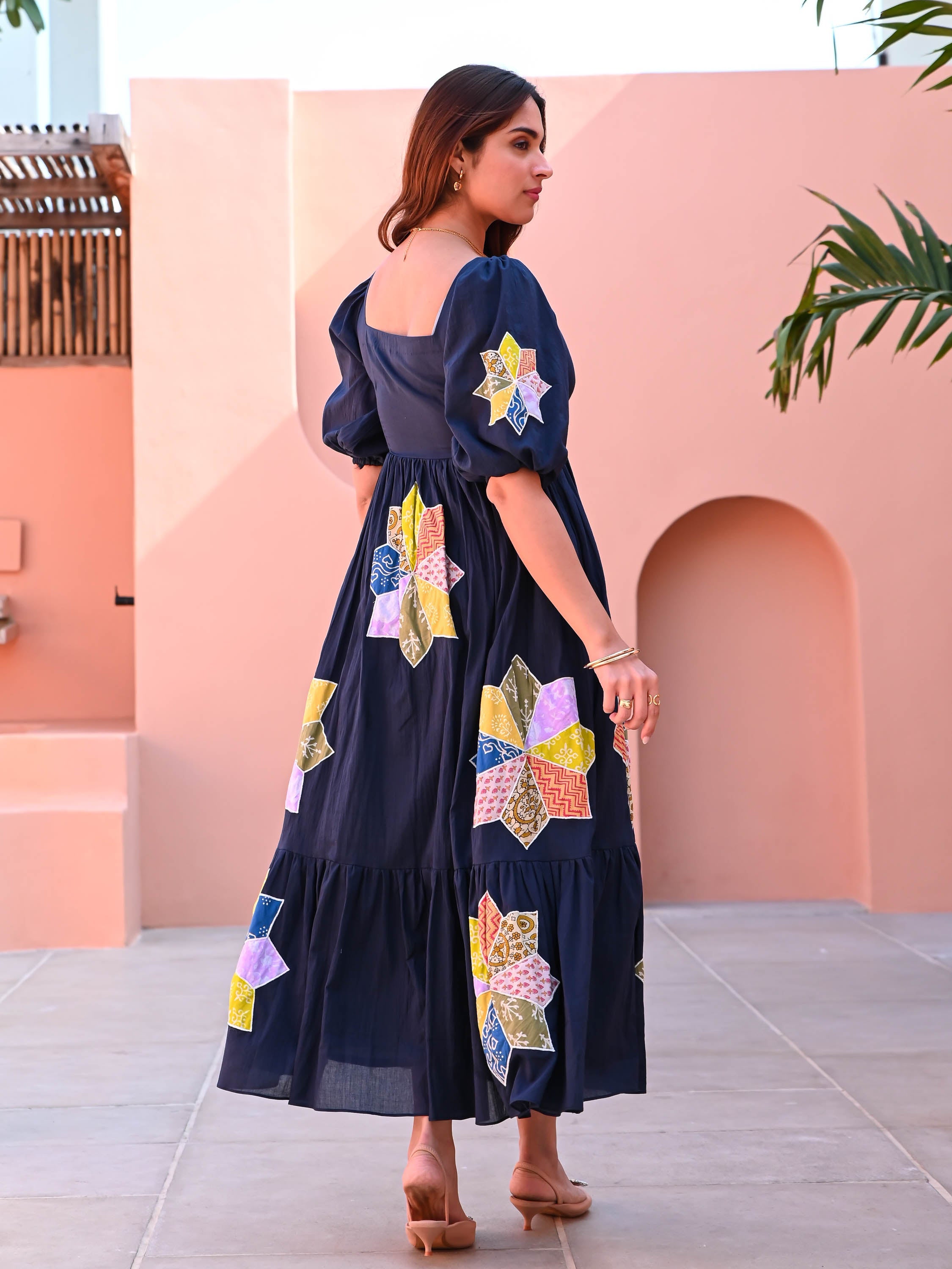 Blue Patchwork Cotton Dress