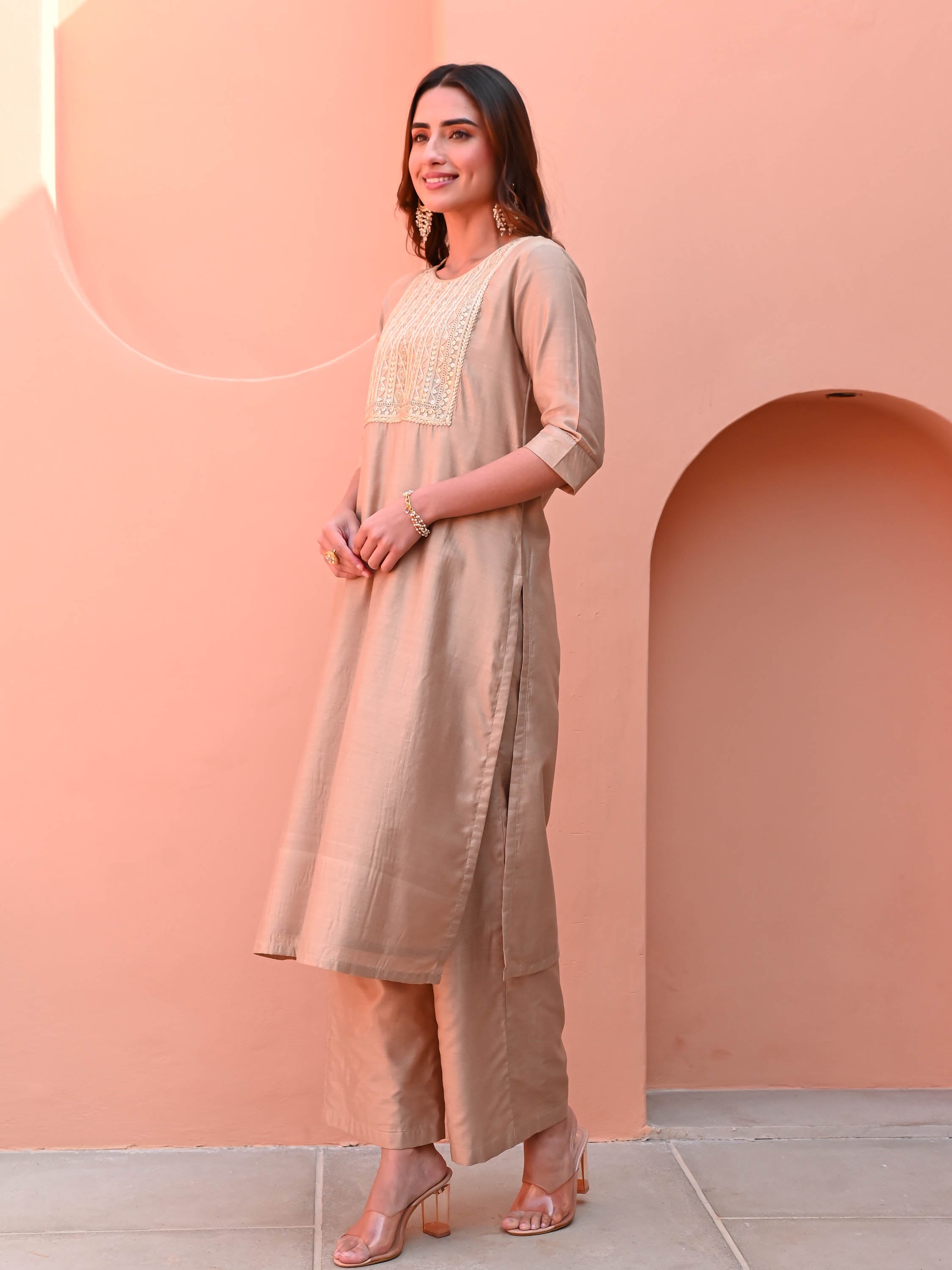 Beige Silk Kurta Set