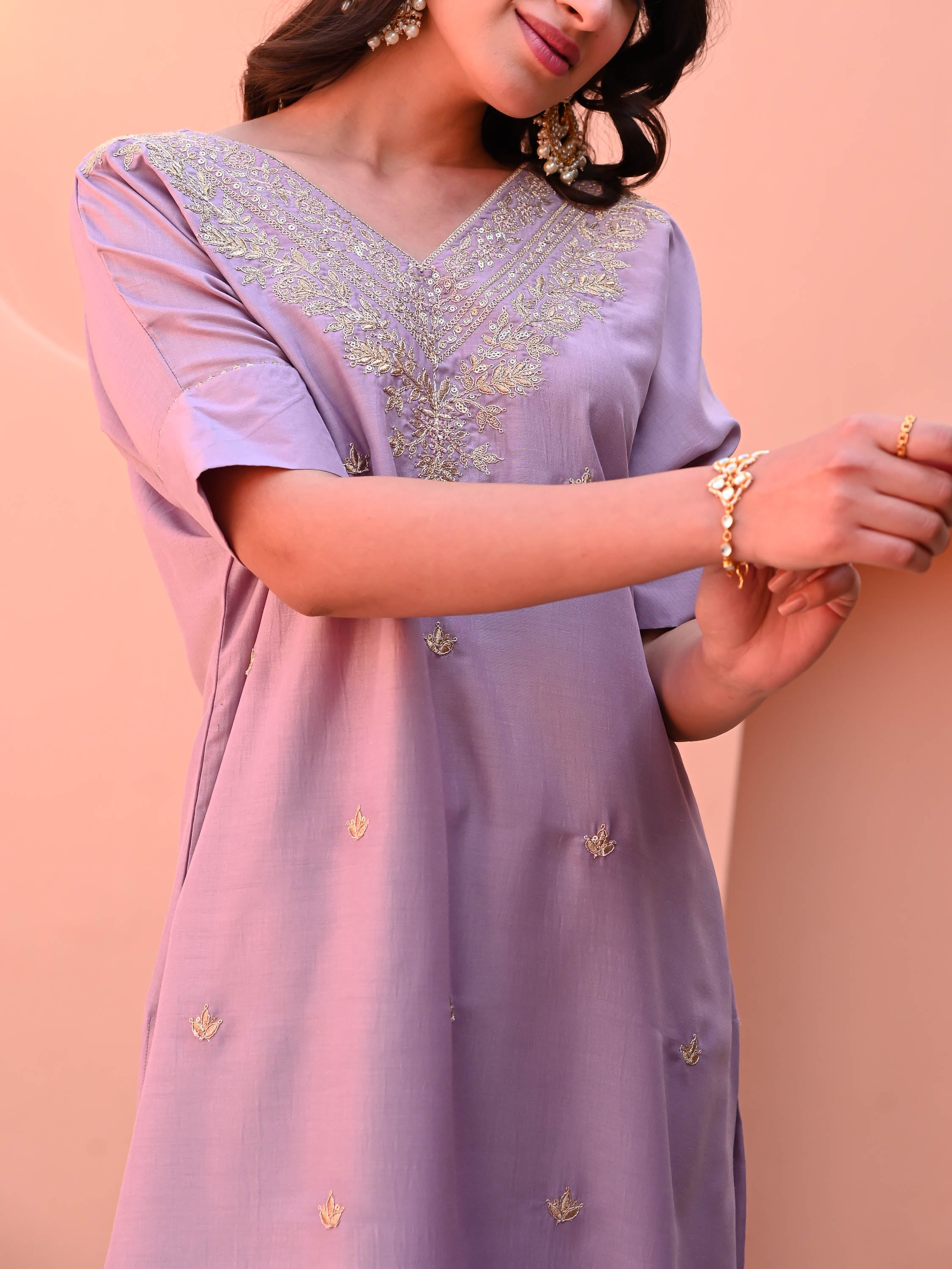 Purple Rose Silk Kurta Set