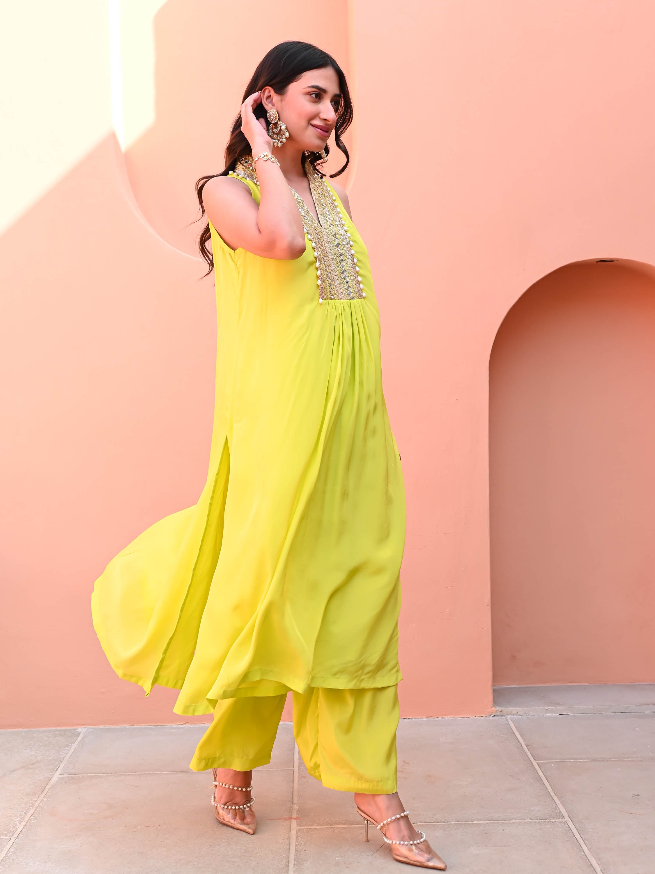 Lime Green Matching Kurta Set