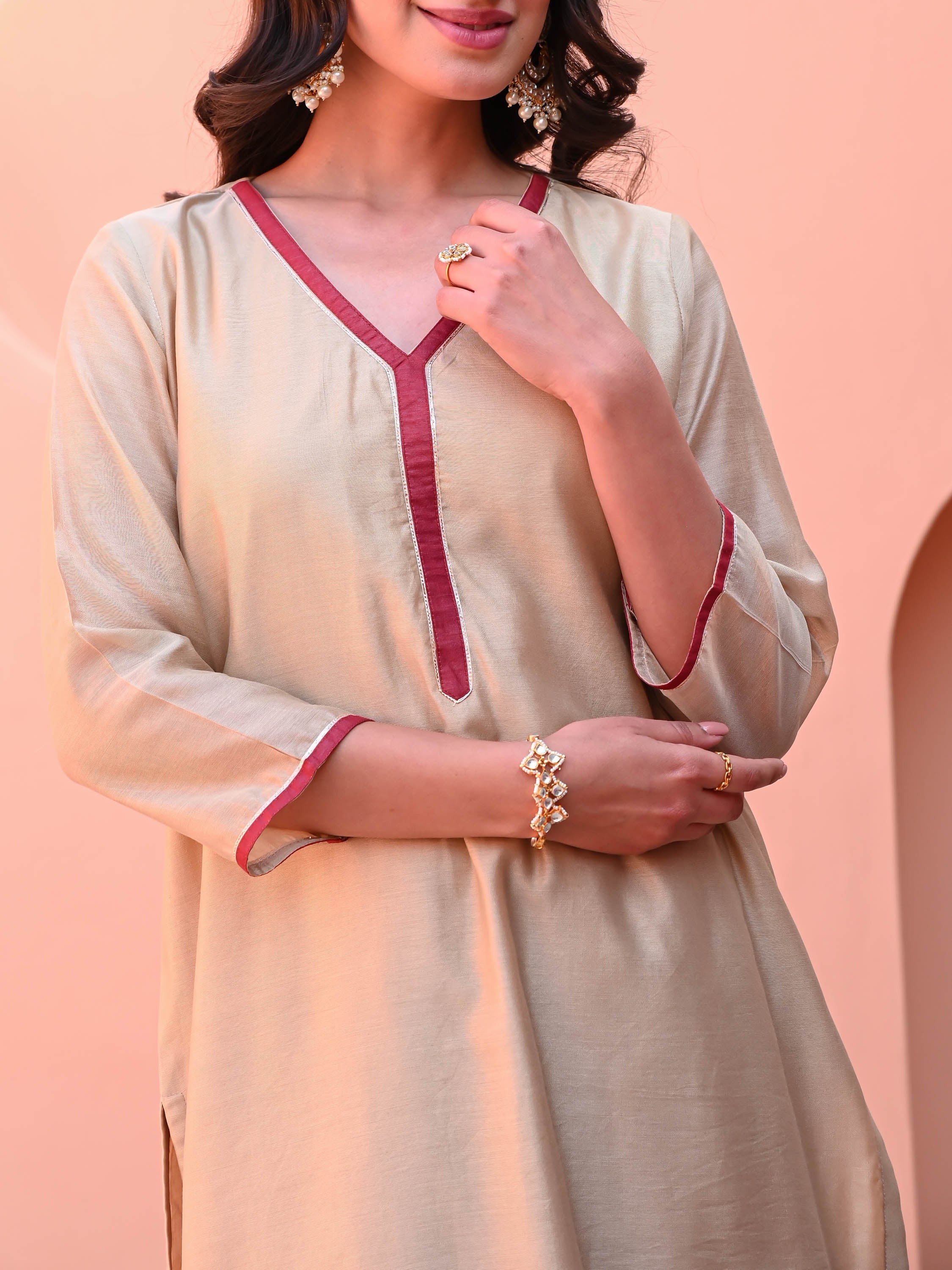 Maroon Beige Kurta Set
