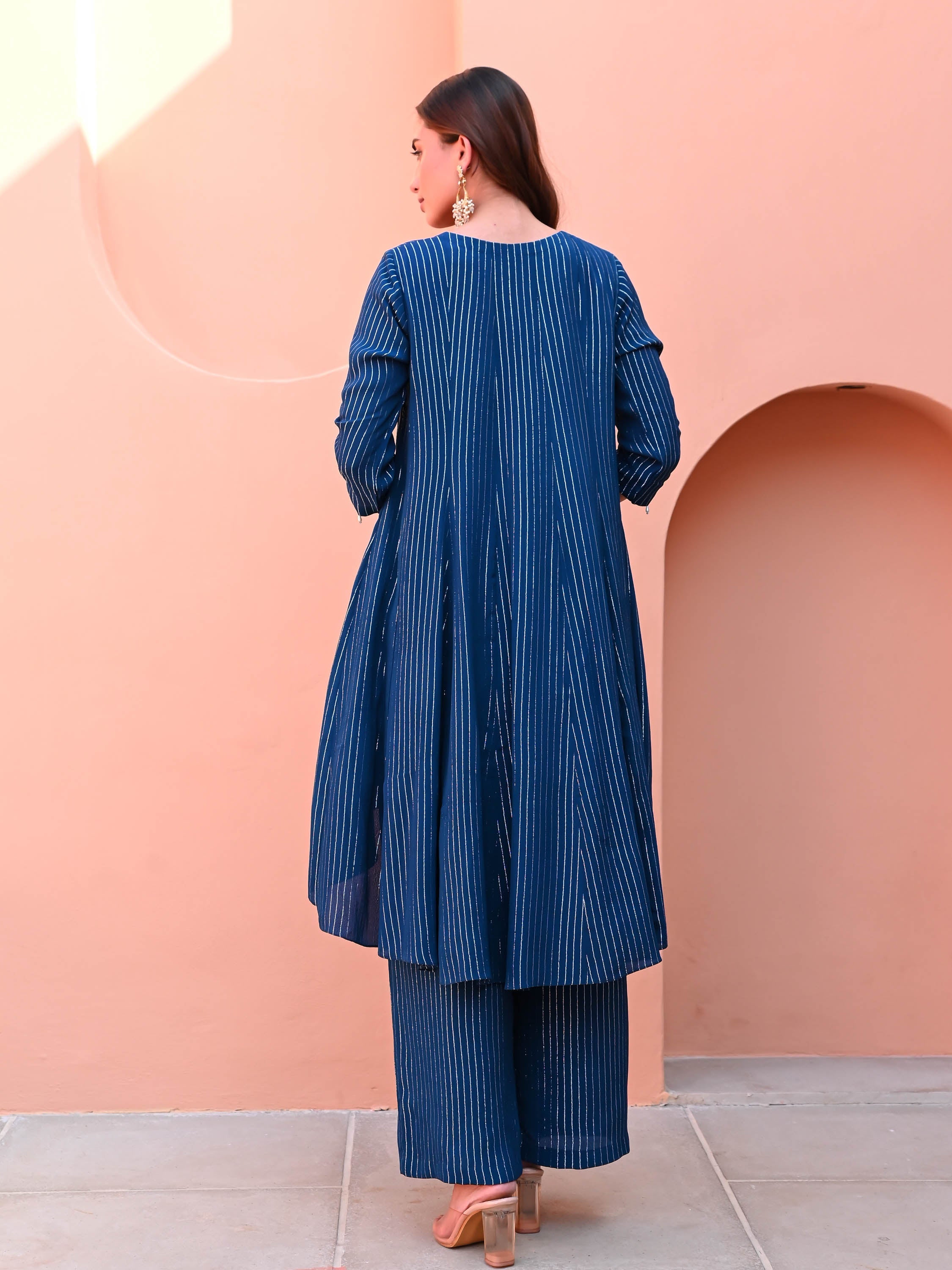 Blue Georgette Lurex Kurta Set