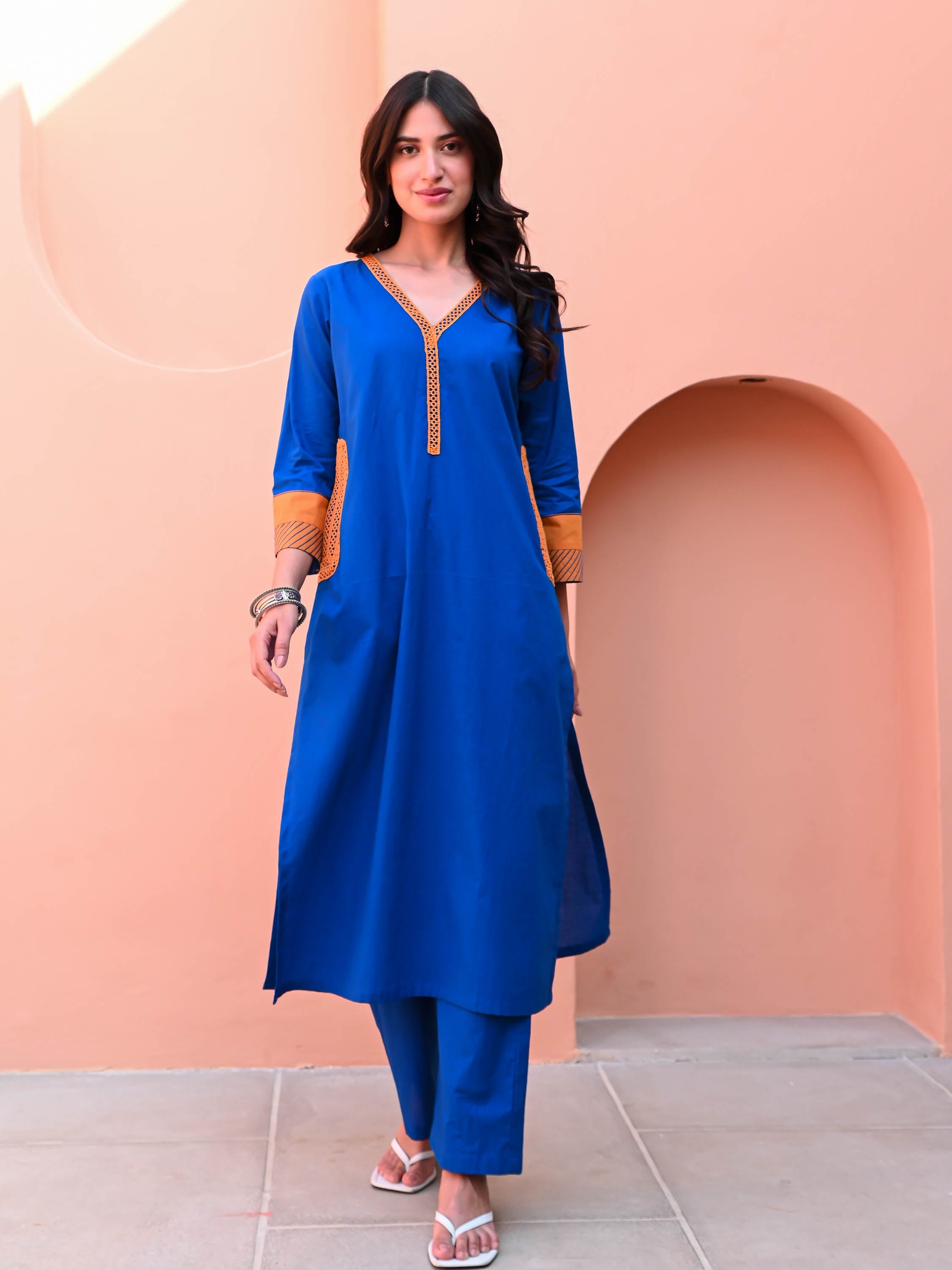 Victoria Blue Cotton Kurta Set