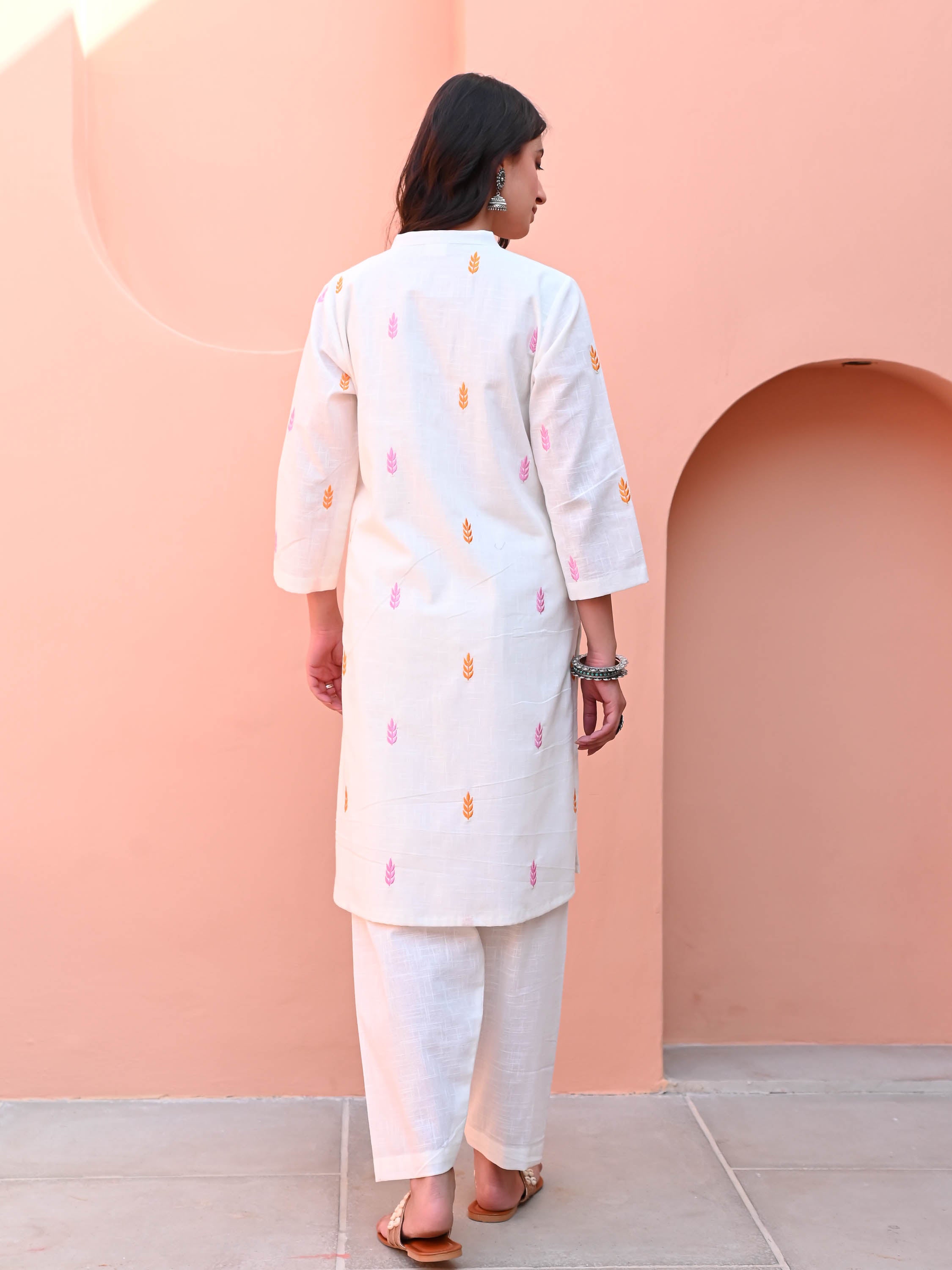 White Motif Embroidery Kurta Set