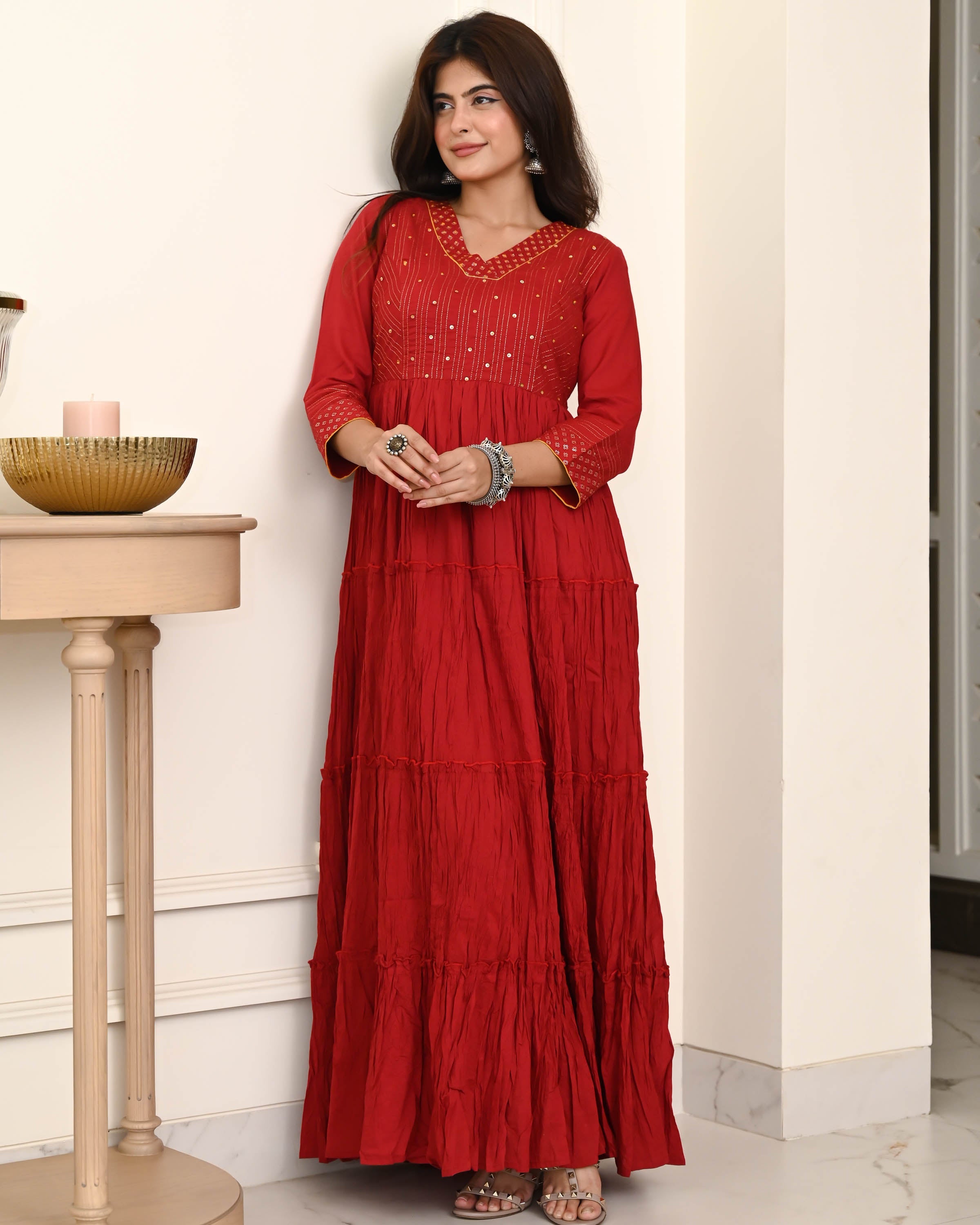 Maroon Tiered Cotton Dress