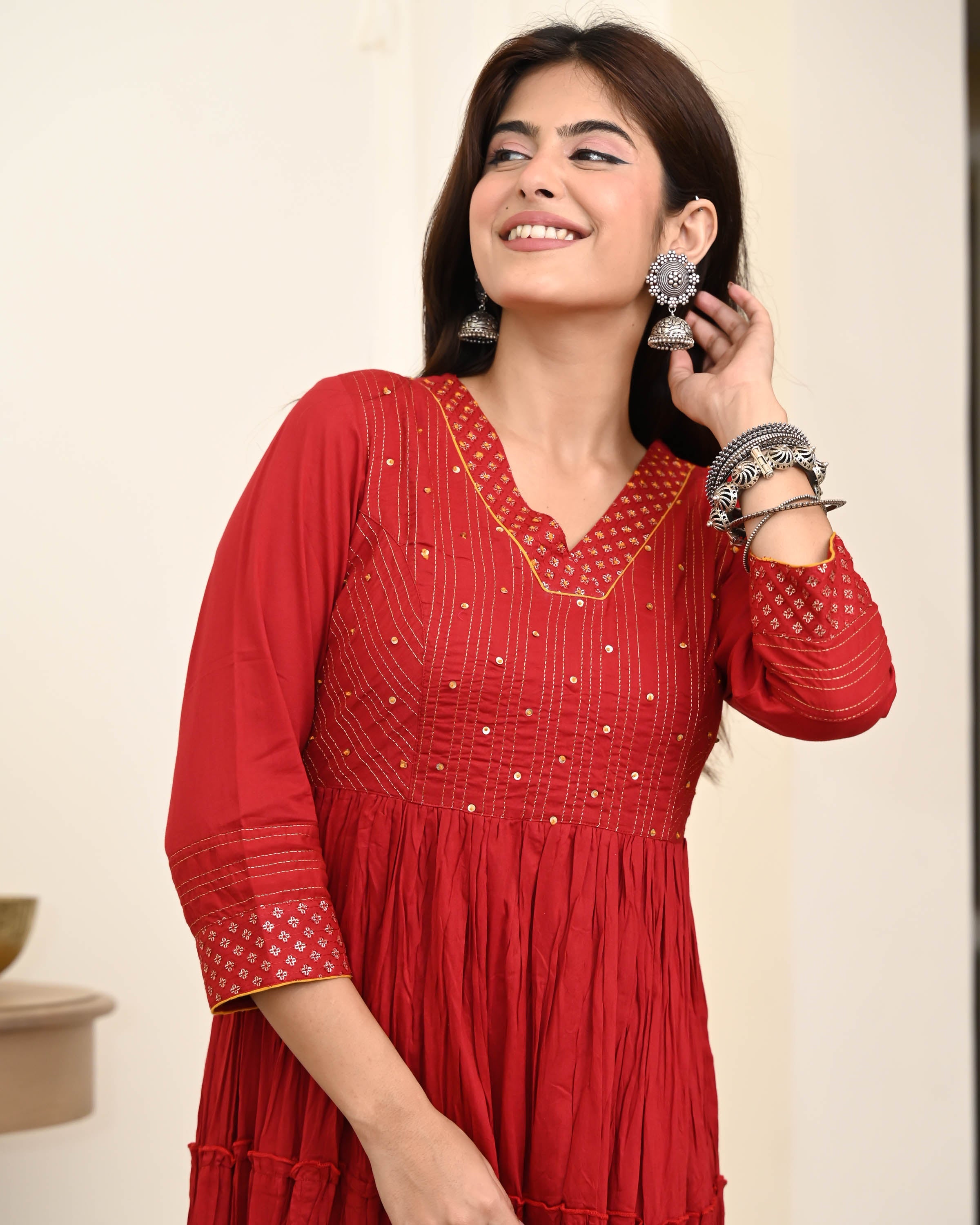 Maroon Tiered Cotton Dress