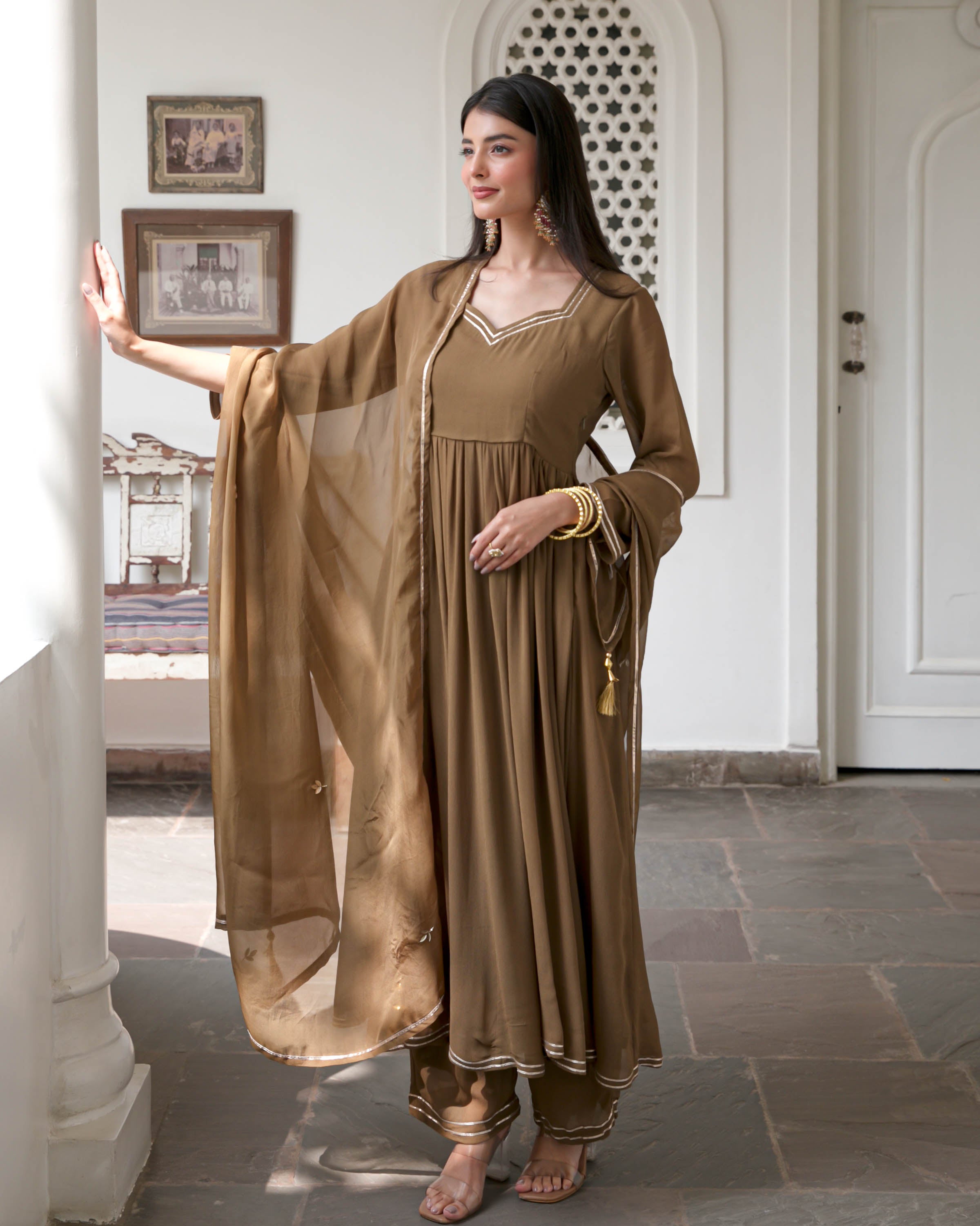 Brown Georgette Suit Set
