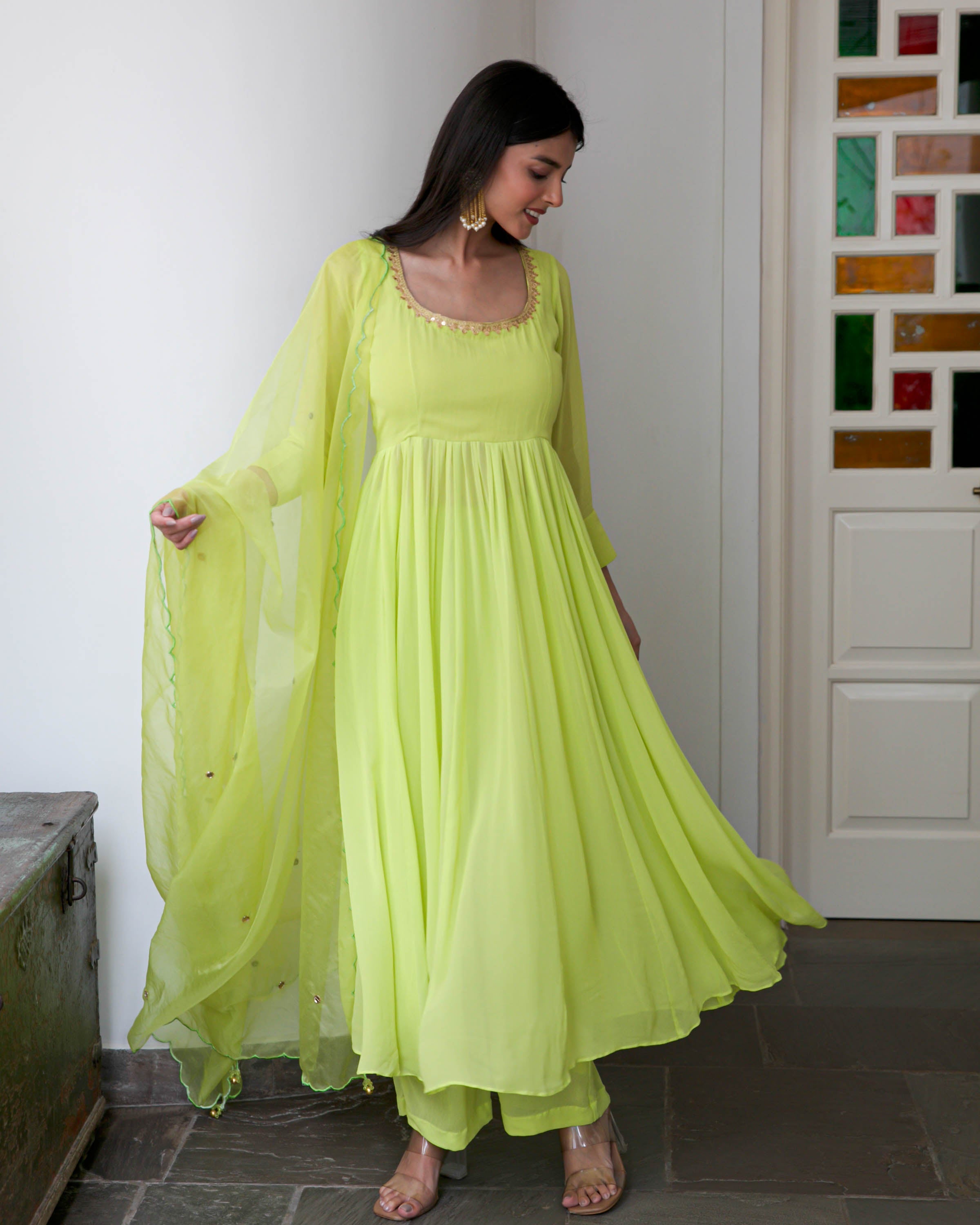 Lime Green Georgette Suit Set
