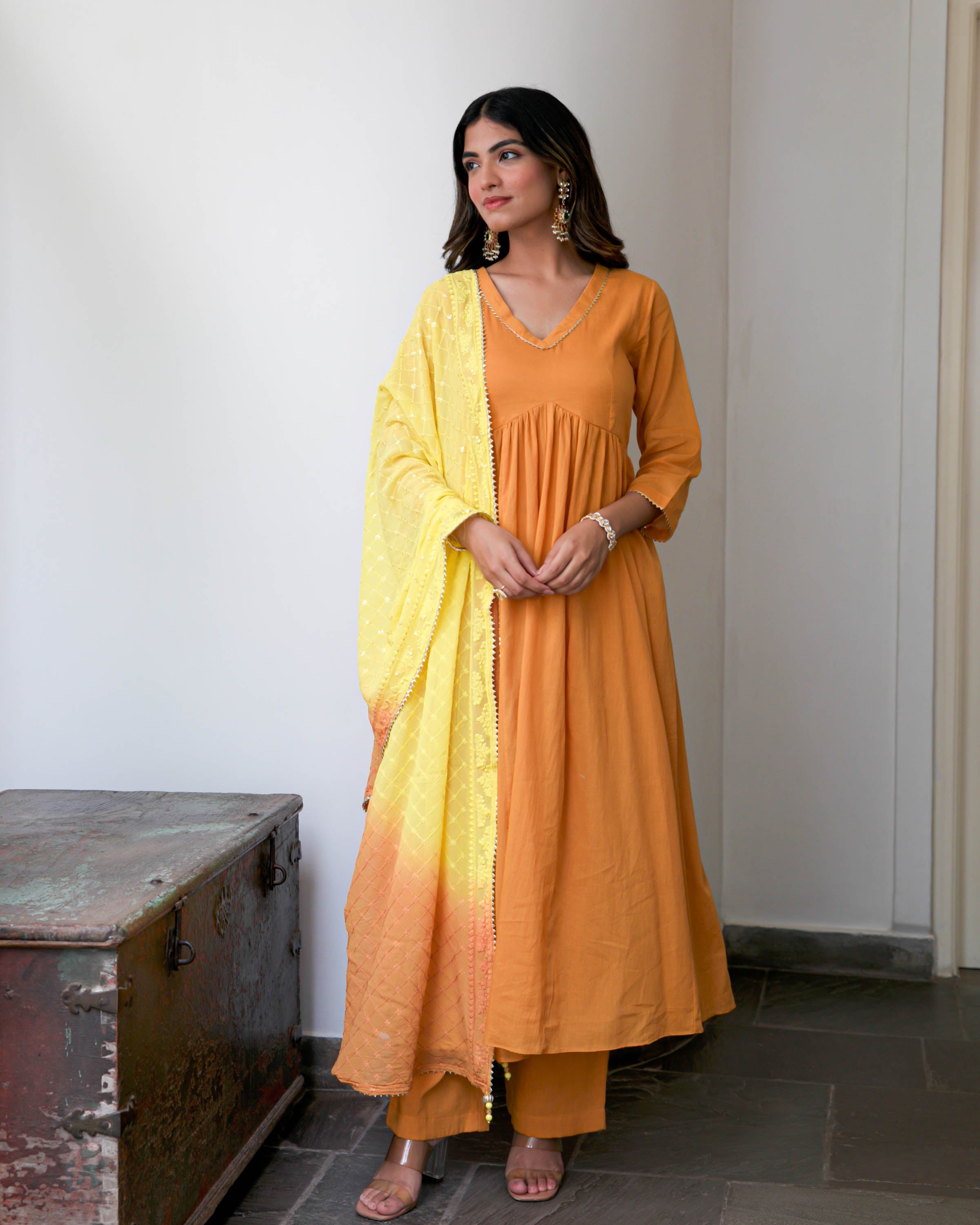 Yellow Rust Cotton Suit Set