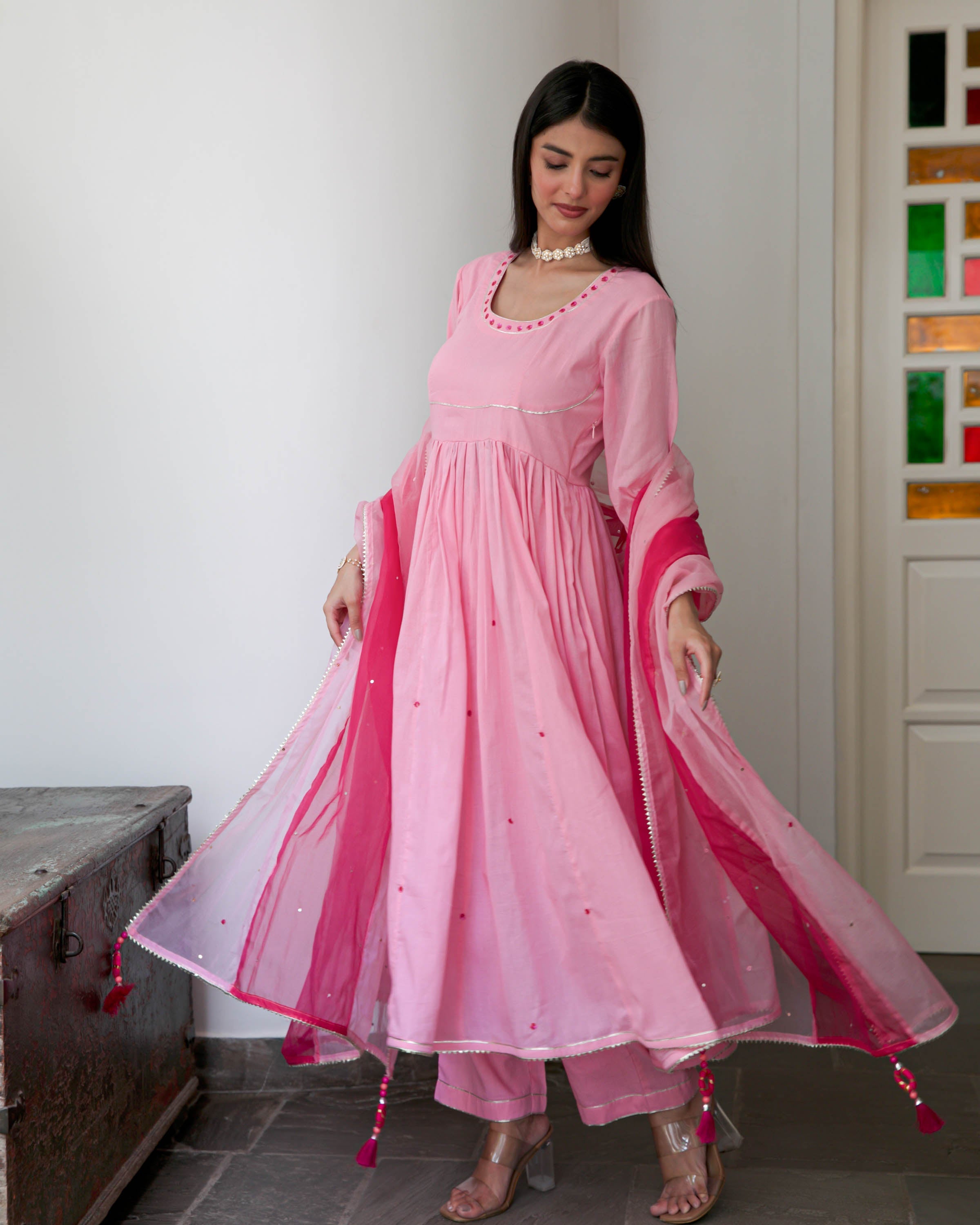 Shaded Pink Cotton Suit Set