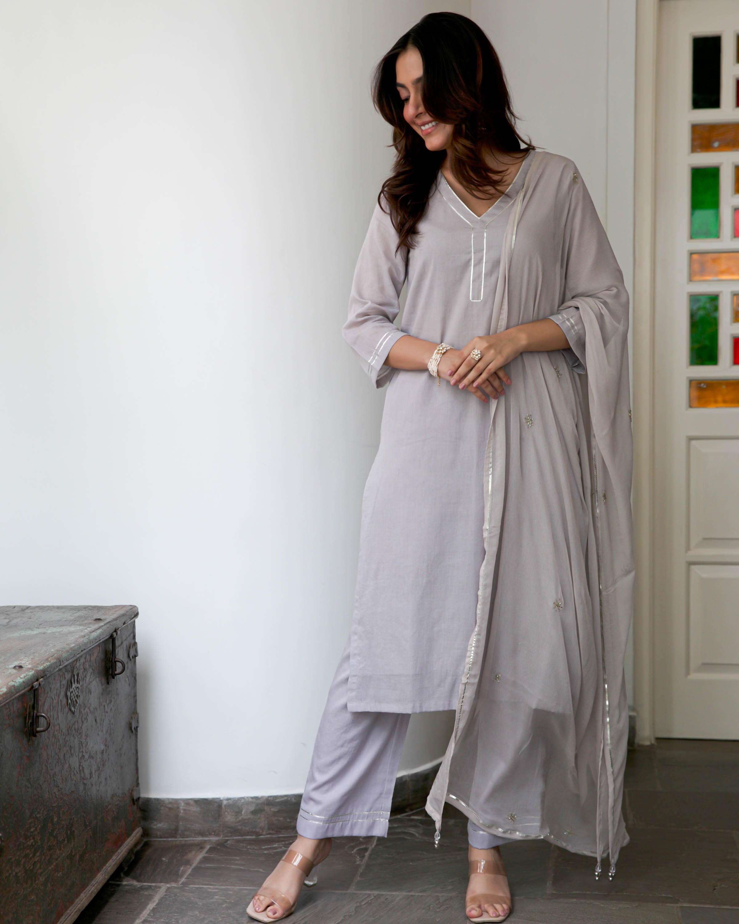 Grey Cotton Suit Set
