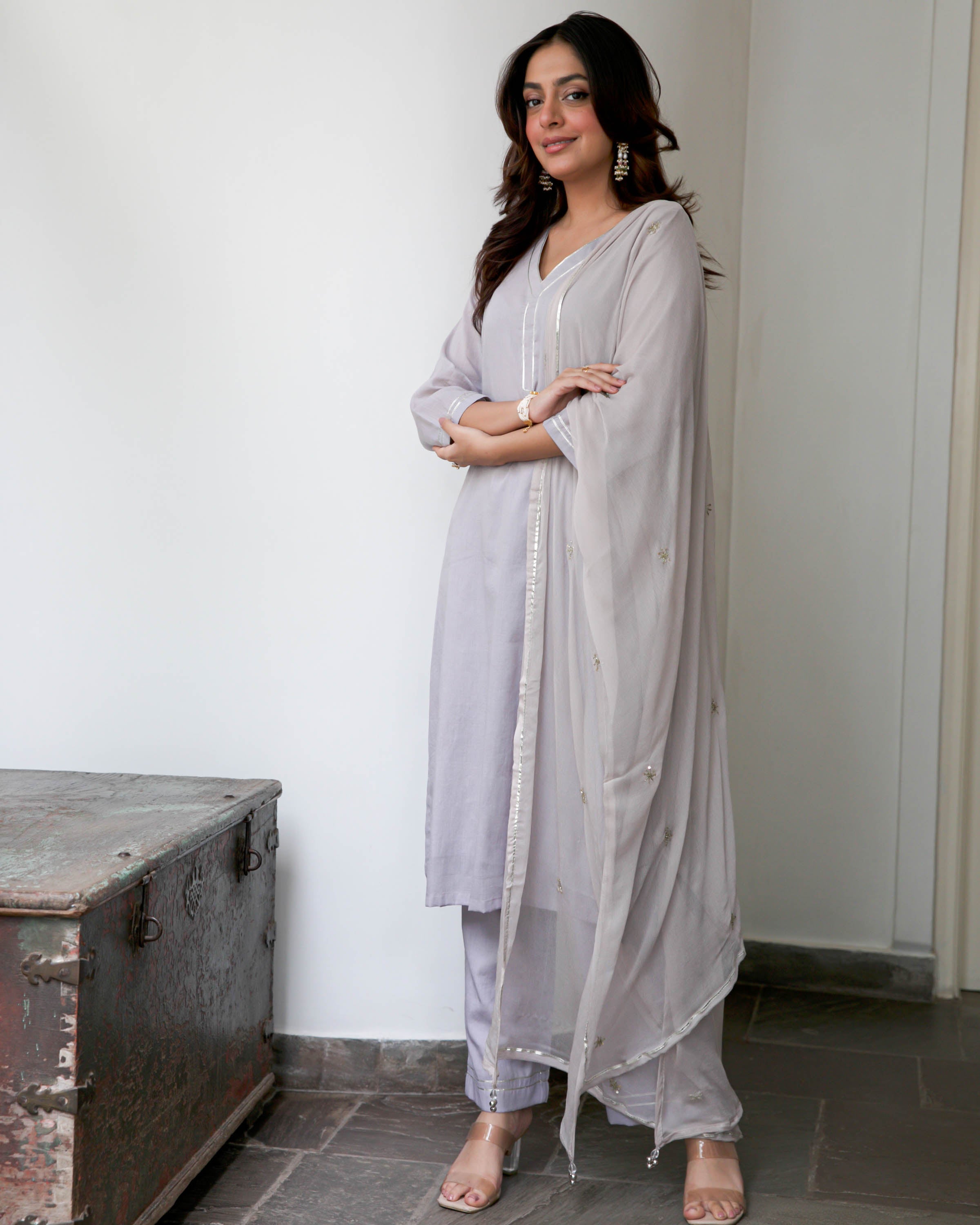 Grey Cotton Suit Set