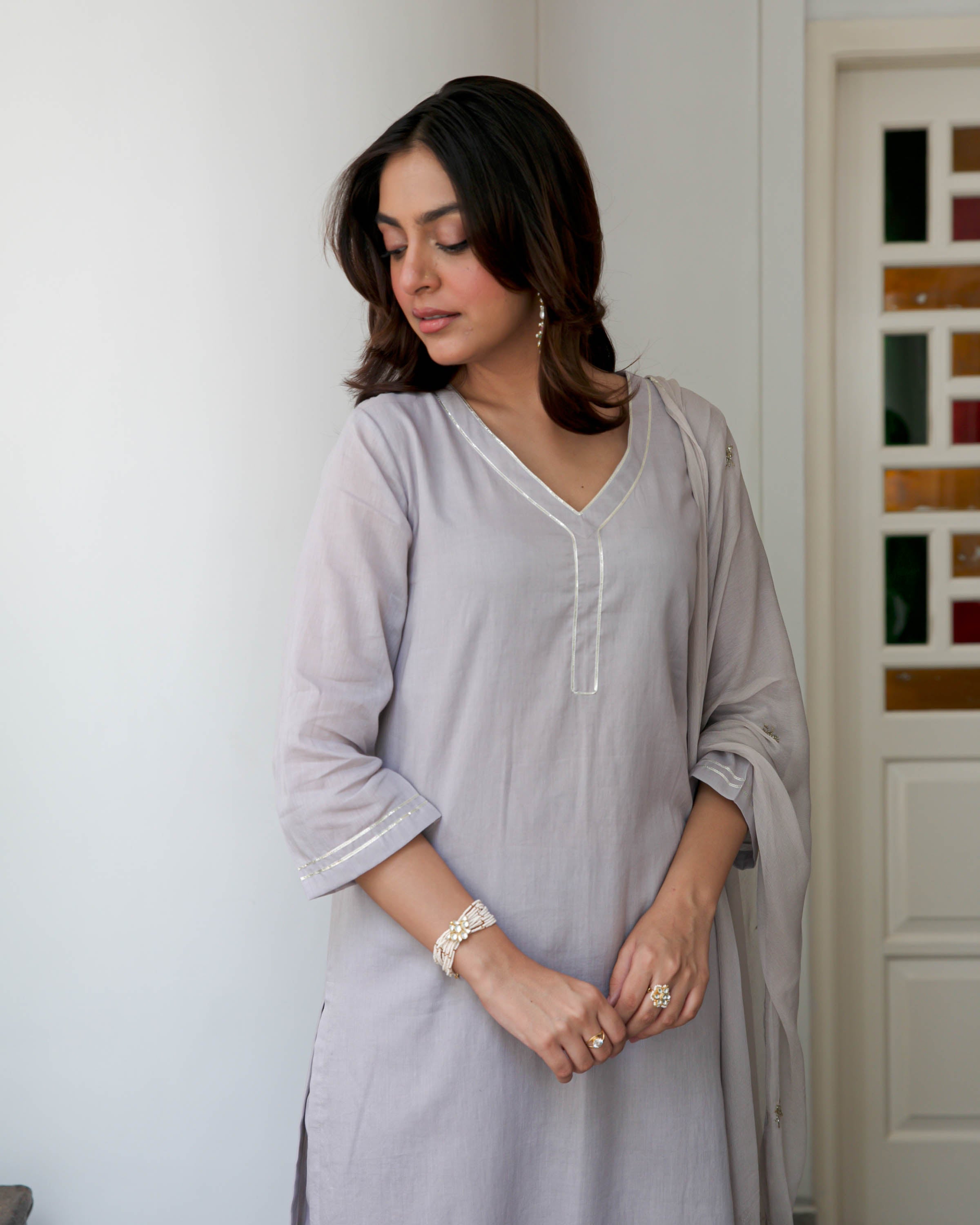 Grey Cotton Suit Set