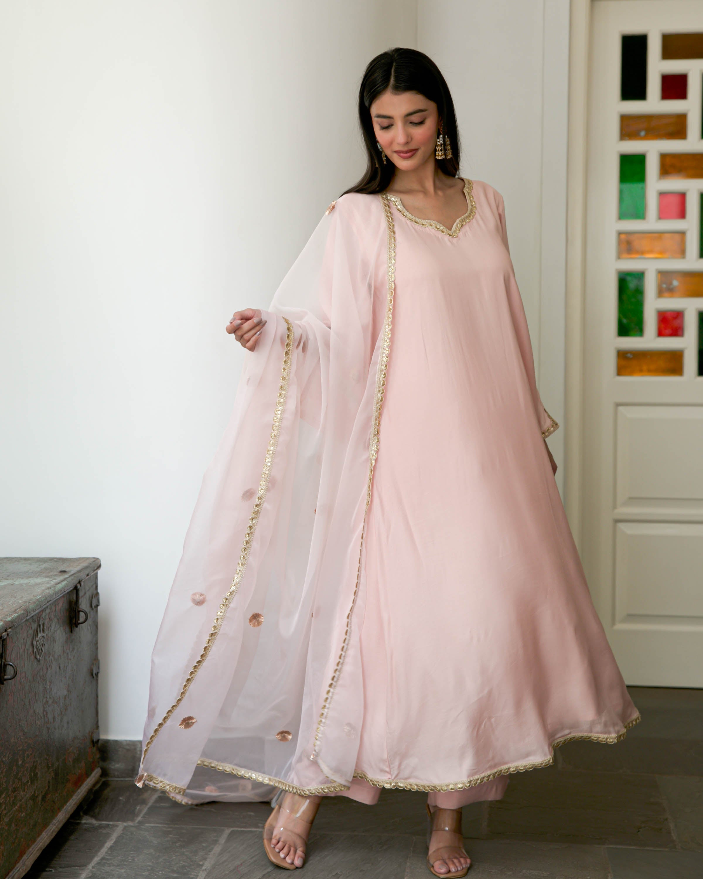 Light Pink Cotton Silk Suit Ste