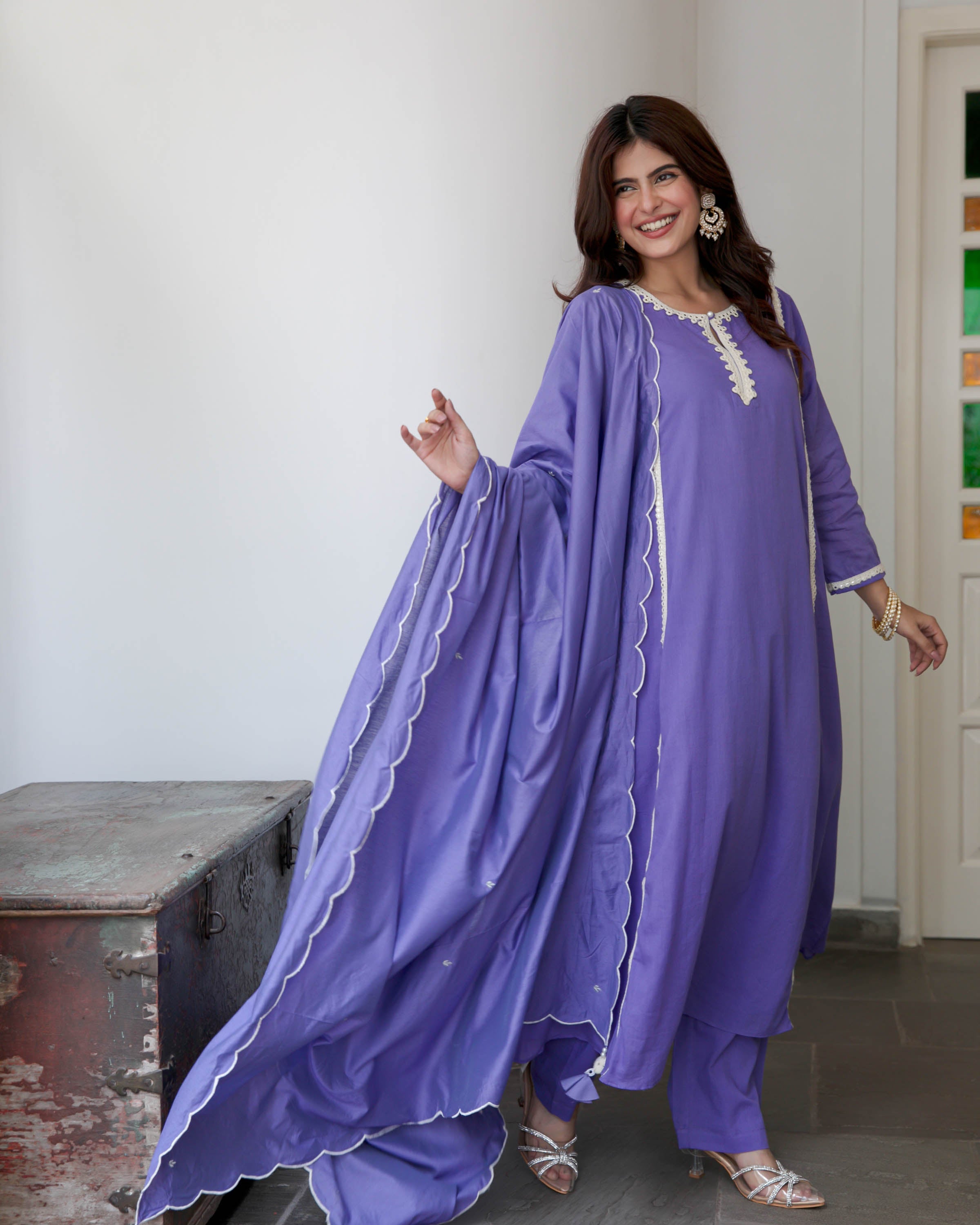 Purple Cotton Suit Set