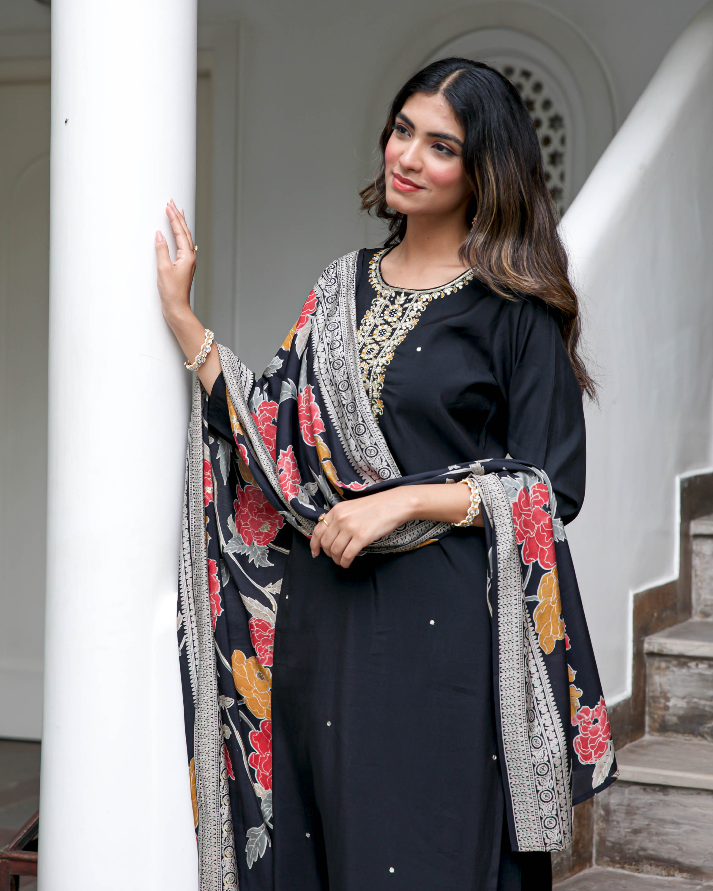 Black Embroidered Suit Set