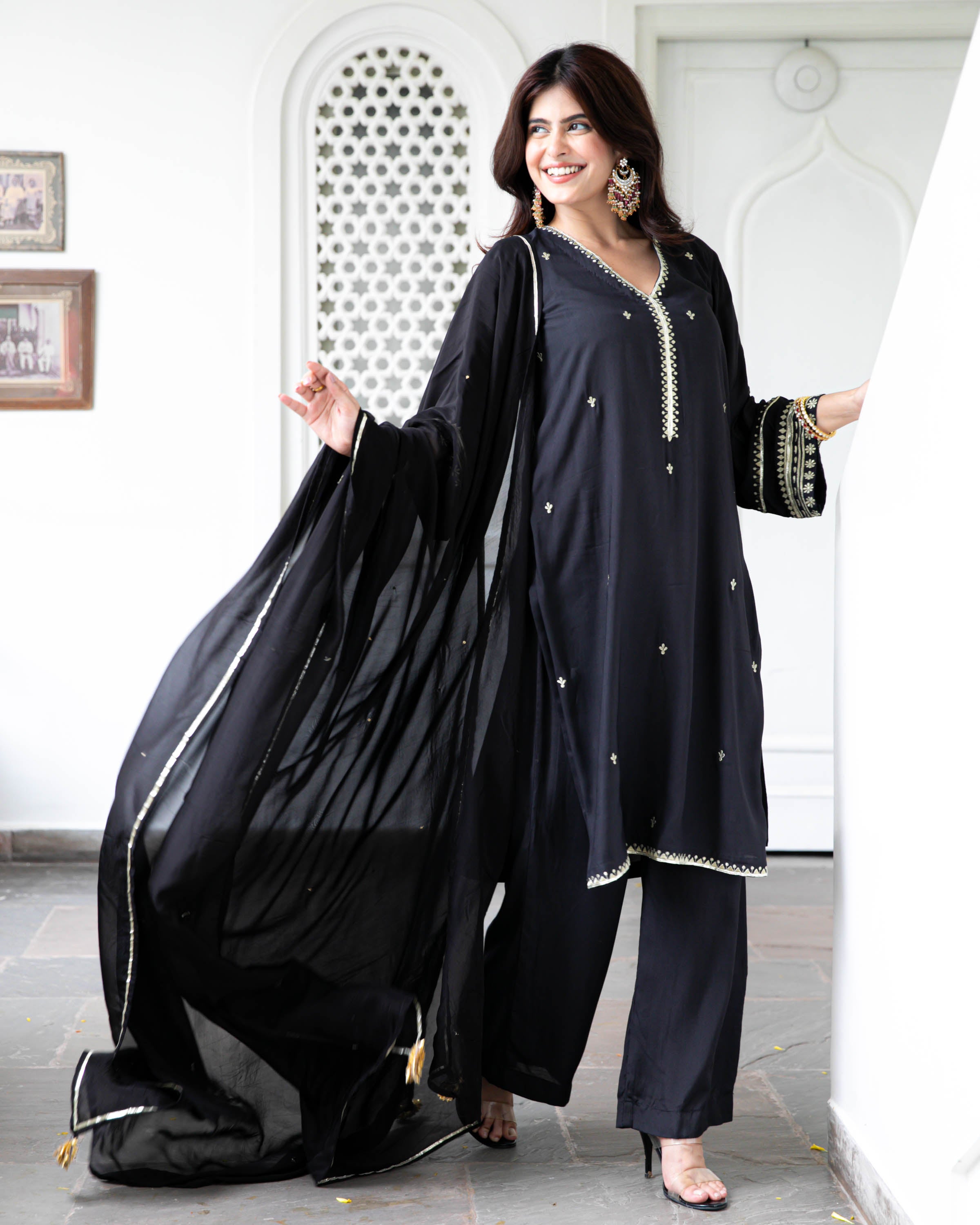 Black Gold Embroidered Suit Set
