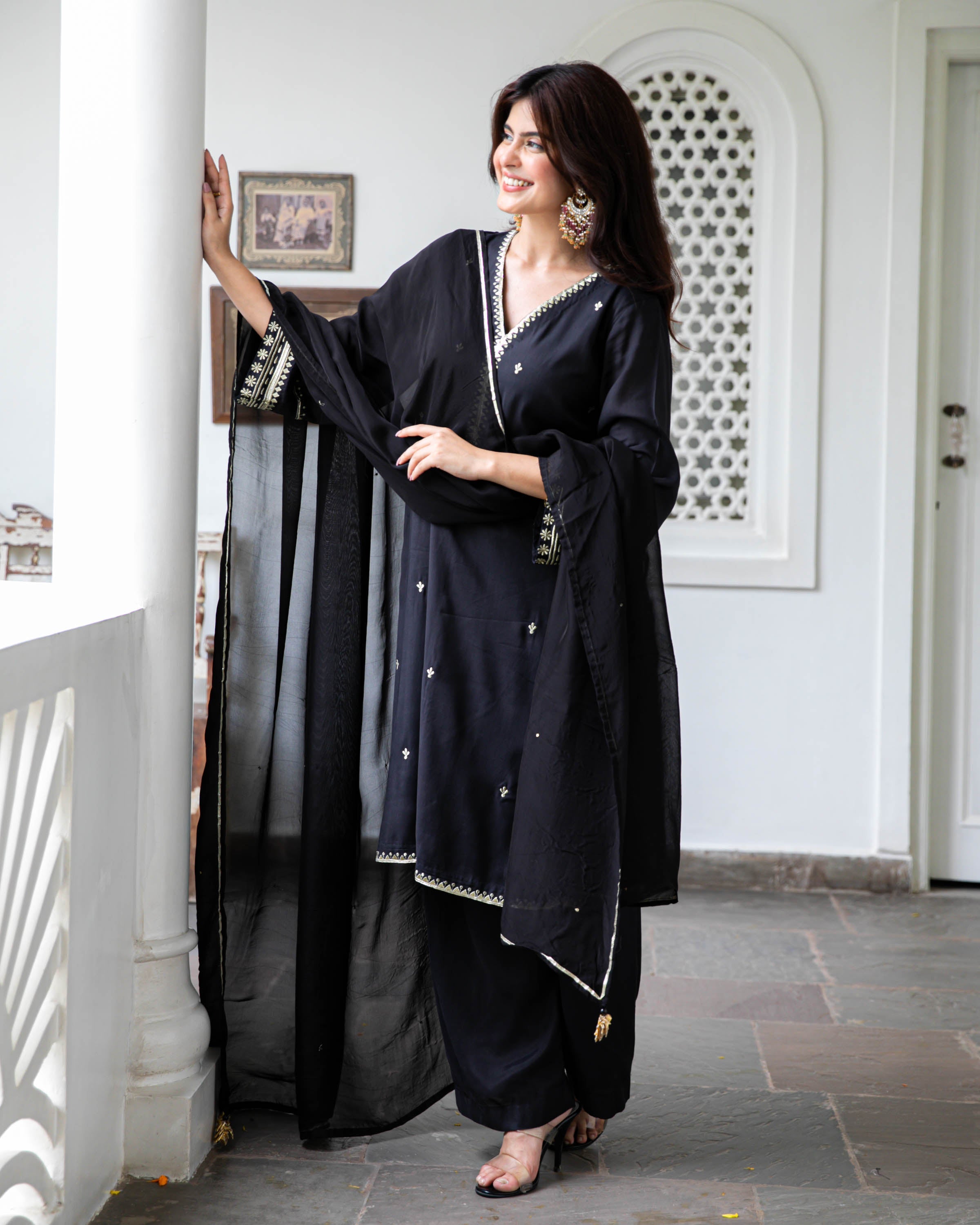 Black Gold Embroidered Suit Set