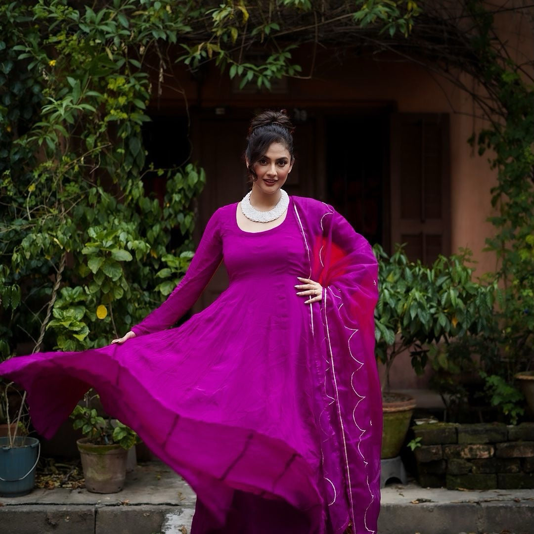 Bunaai Purple Dress with Dupatta