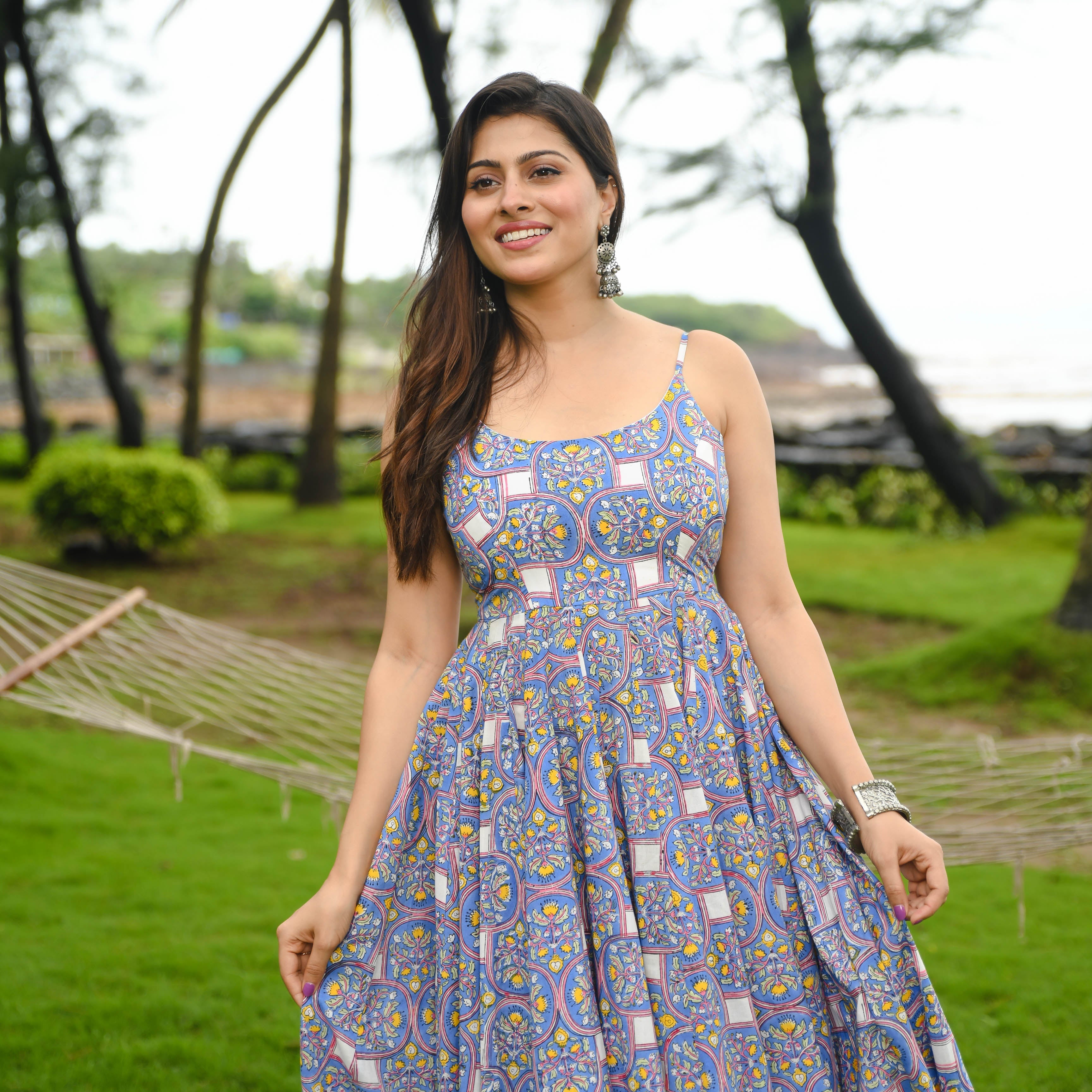 Bunaai Baleine Blue Printed Cotton Dress