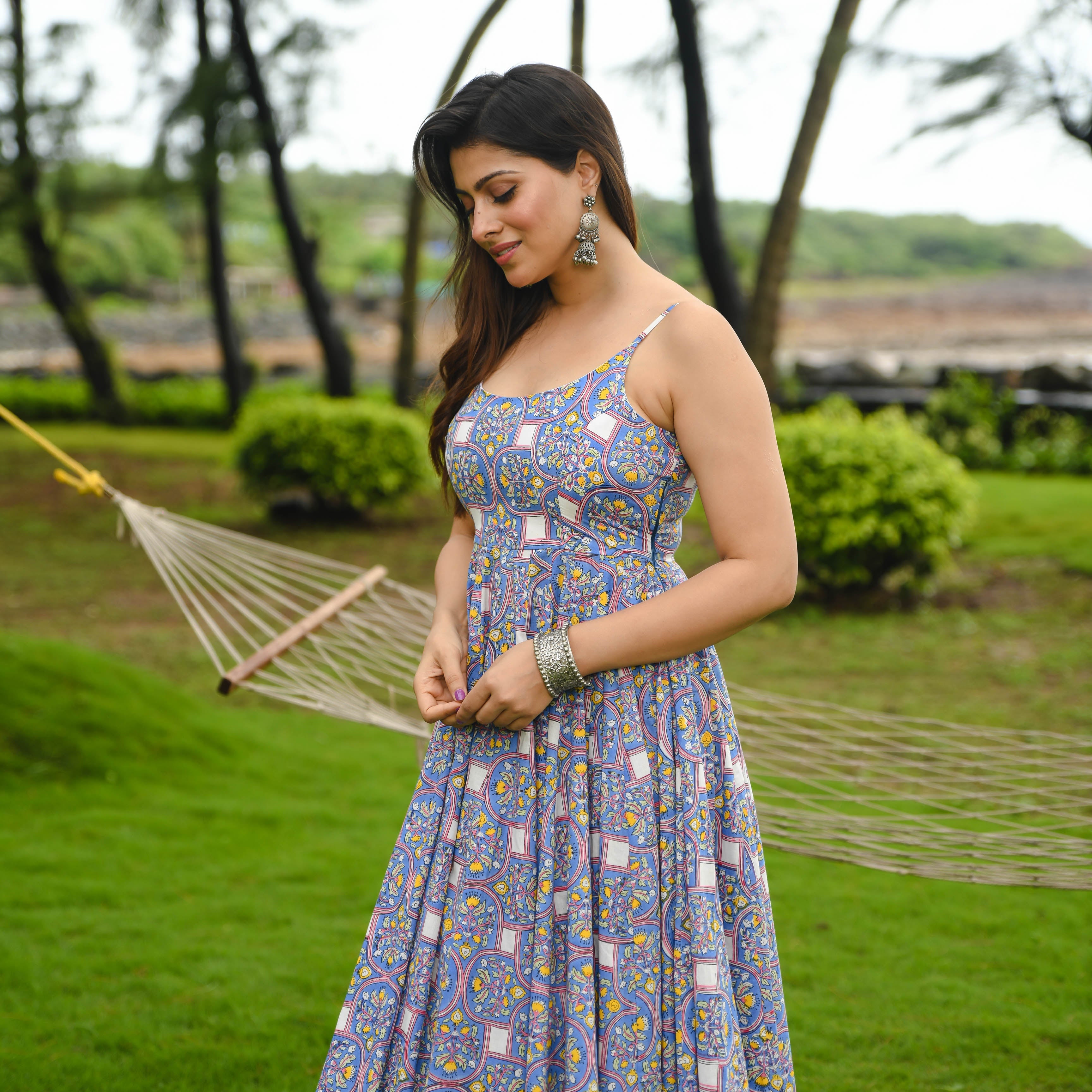 Bunaai Baleine Blue Printed Cotton Dress