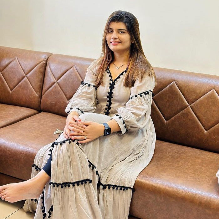 Bunaai Grey Black Pompom Cotton Dress