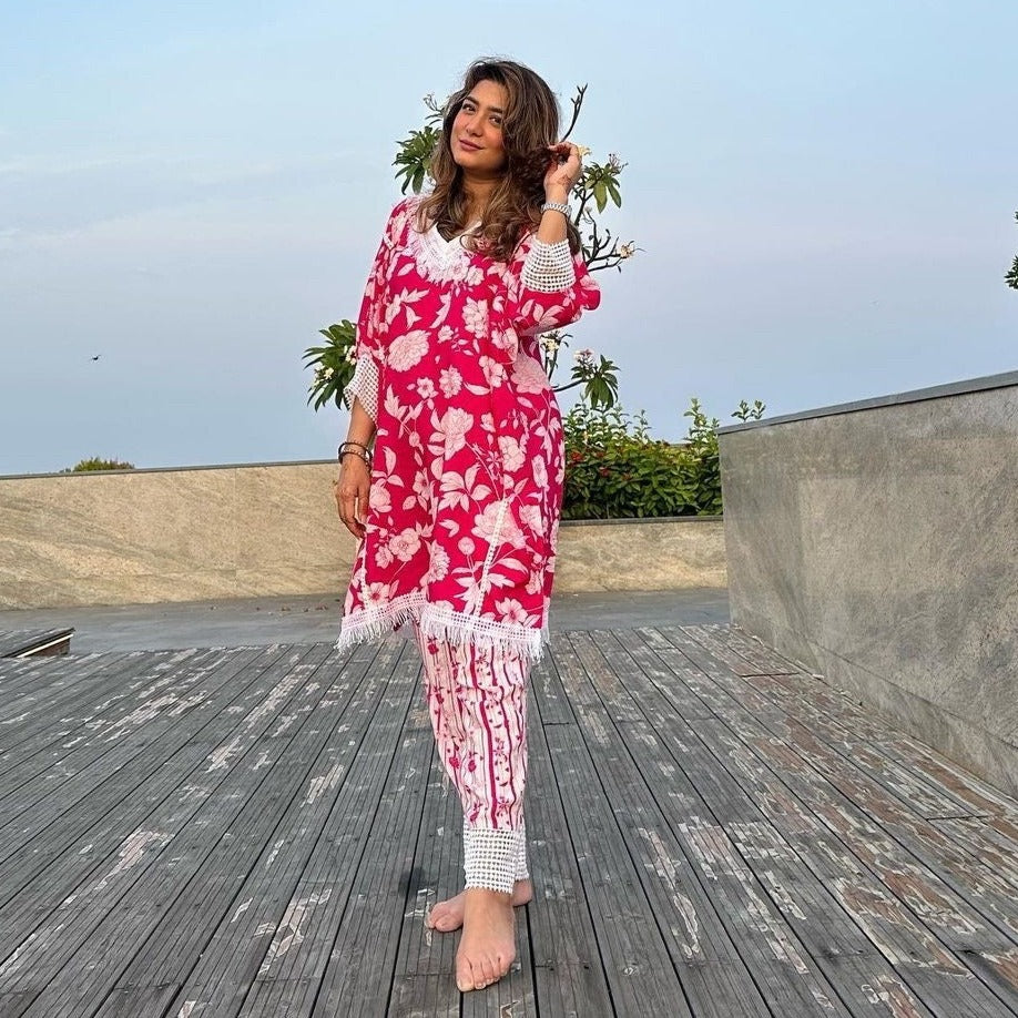 Bunaai Floral Dream Pink Kaftan Set