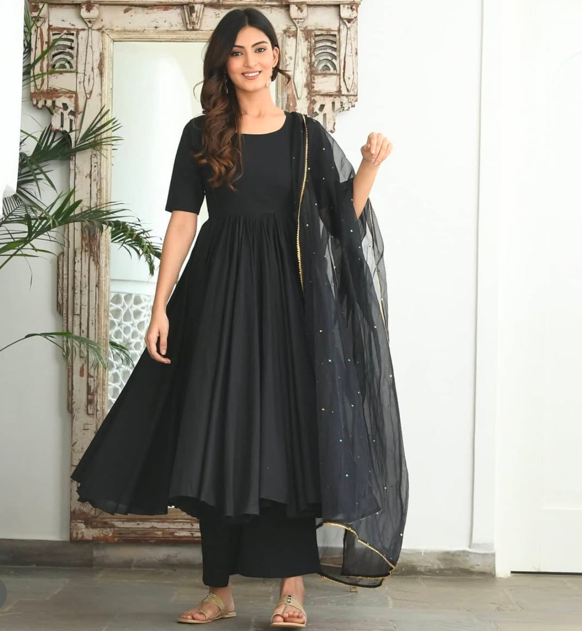 Black Sequin Cotton Suit Set