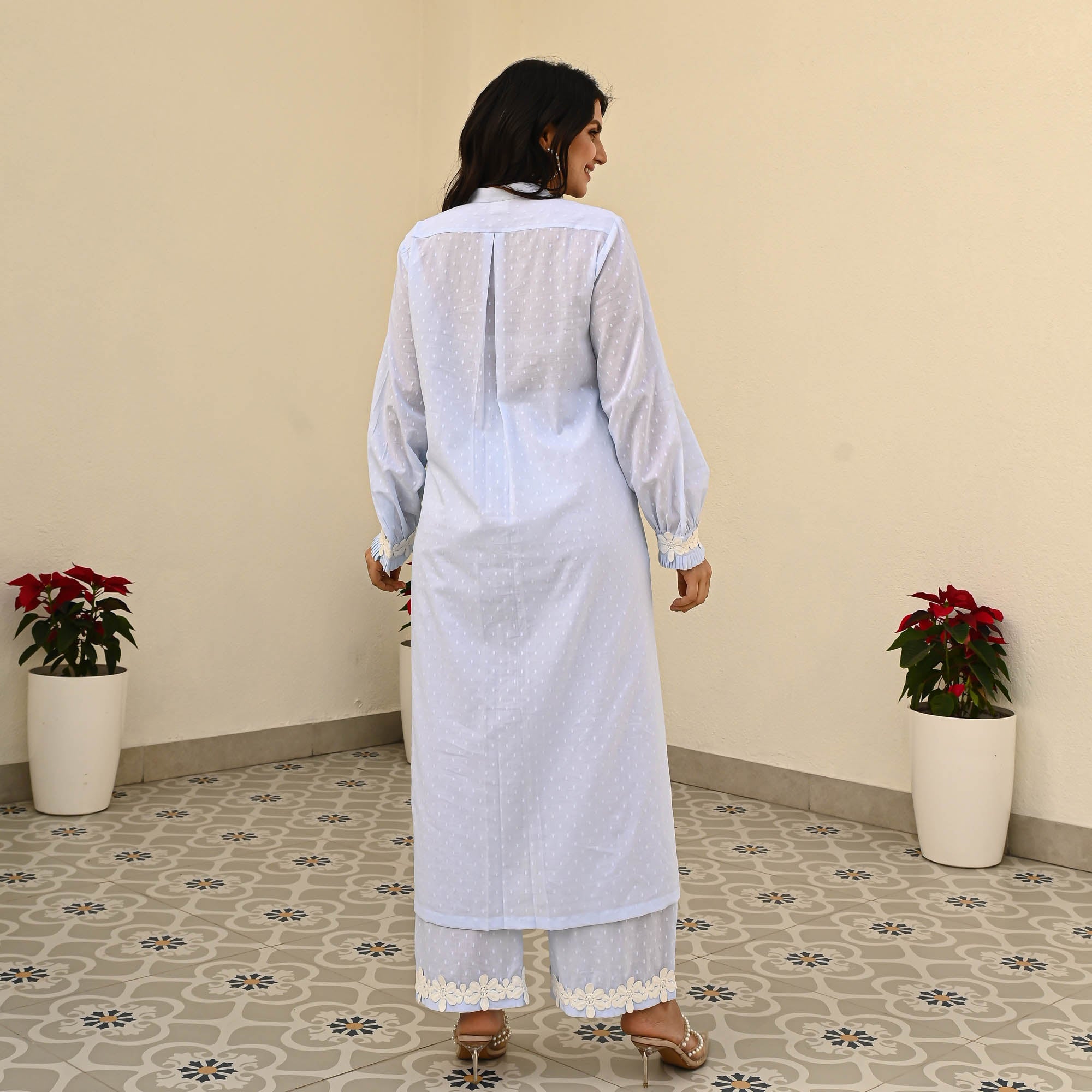 Bunaai Bit of Blue Cotton Dobby Kurta Set