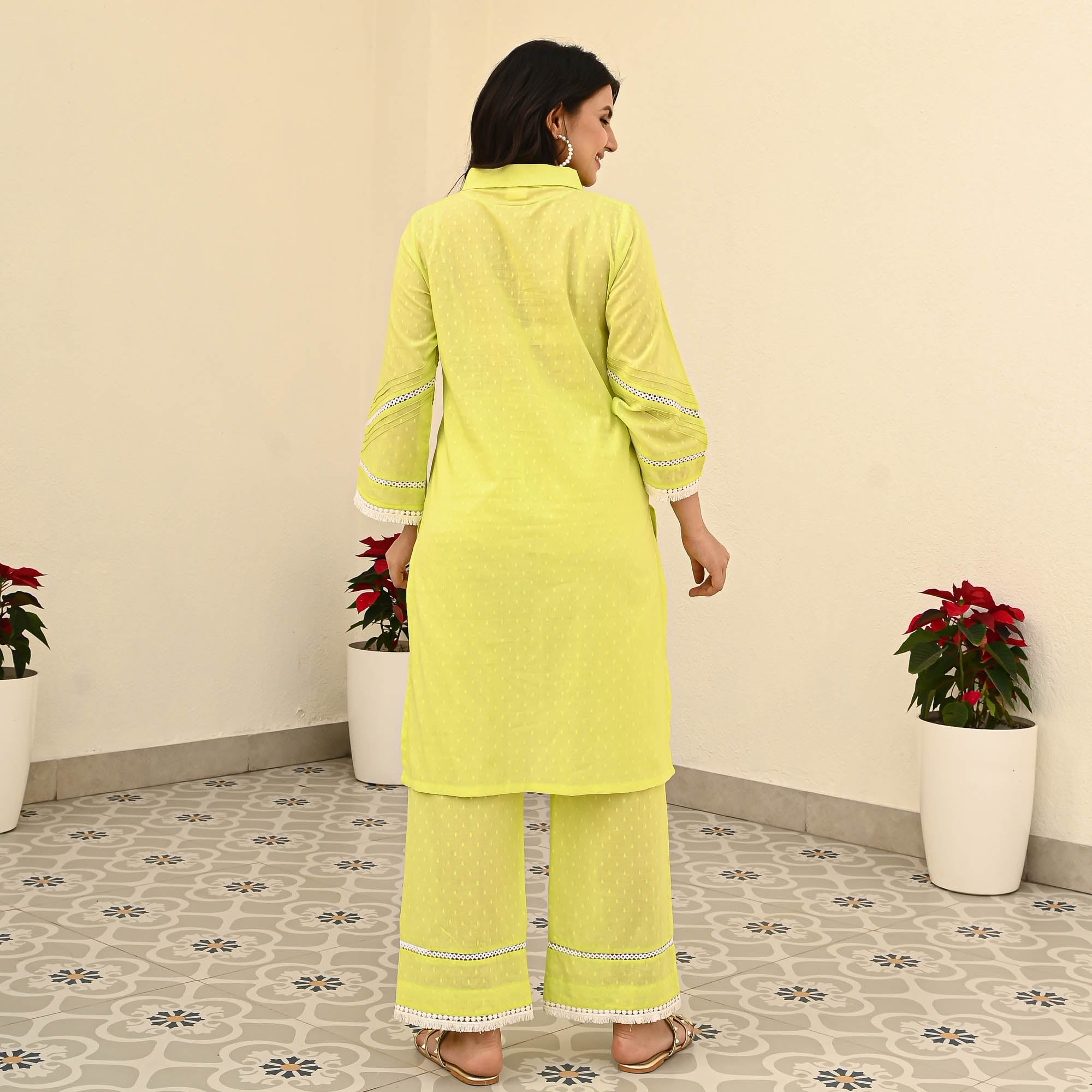 Bunaai Green Cotton Dobby Coord Set