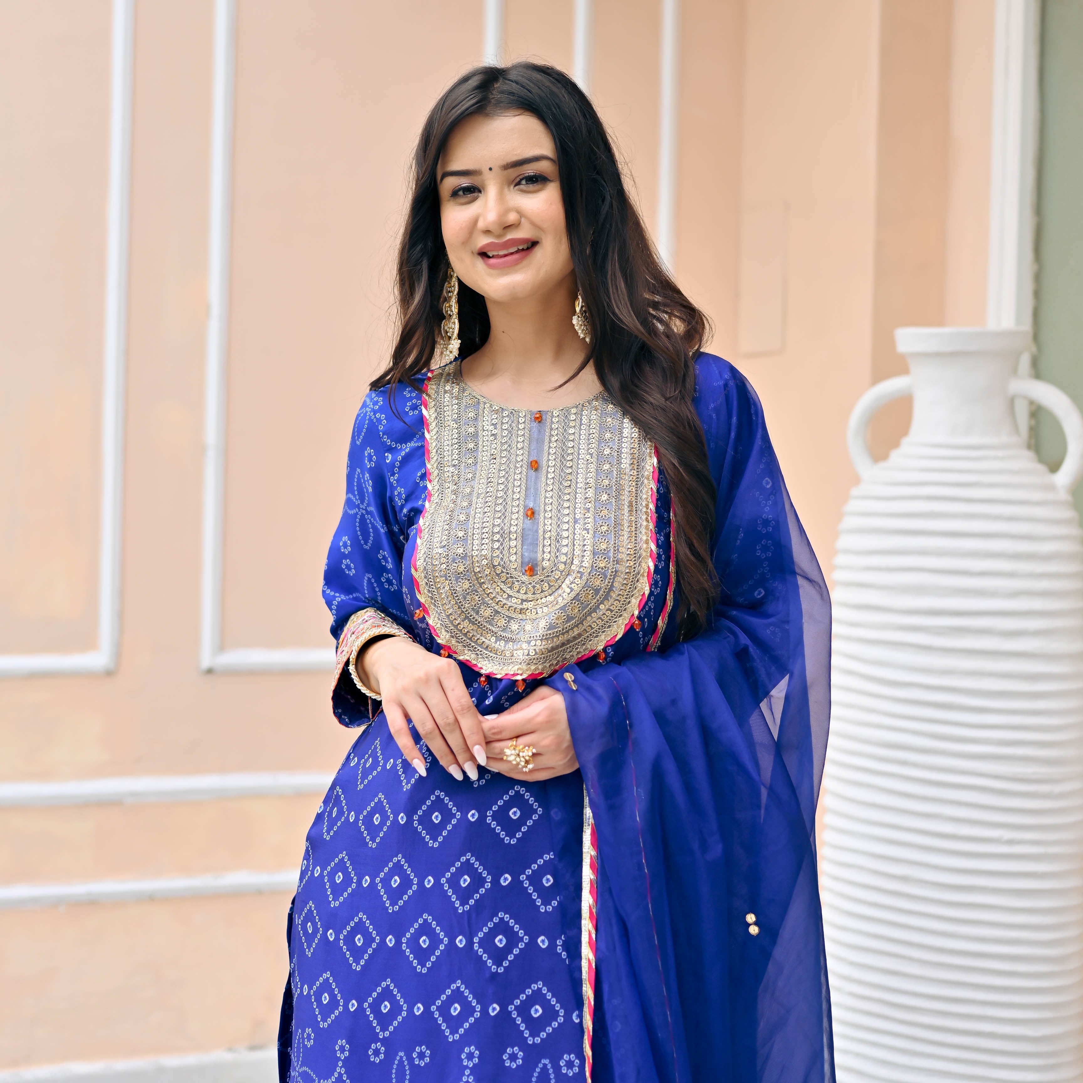 Bright Blue Bandhej Suit Set