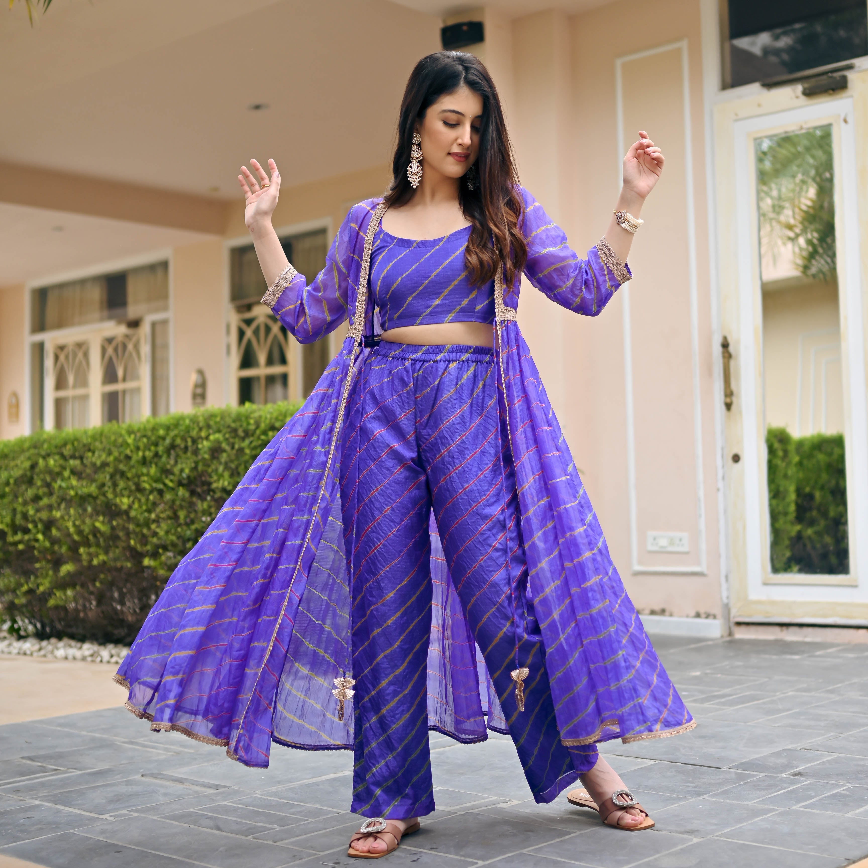 Bunaai Purple Leheriya 3 Piece Set