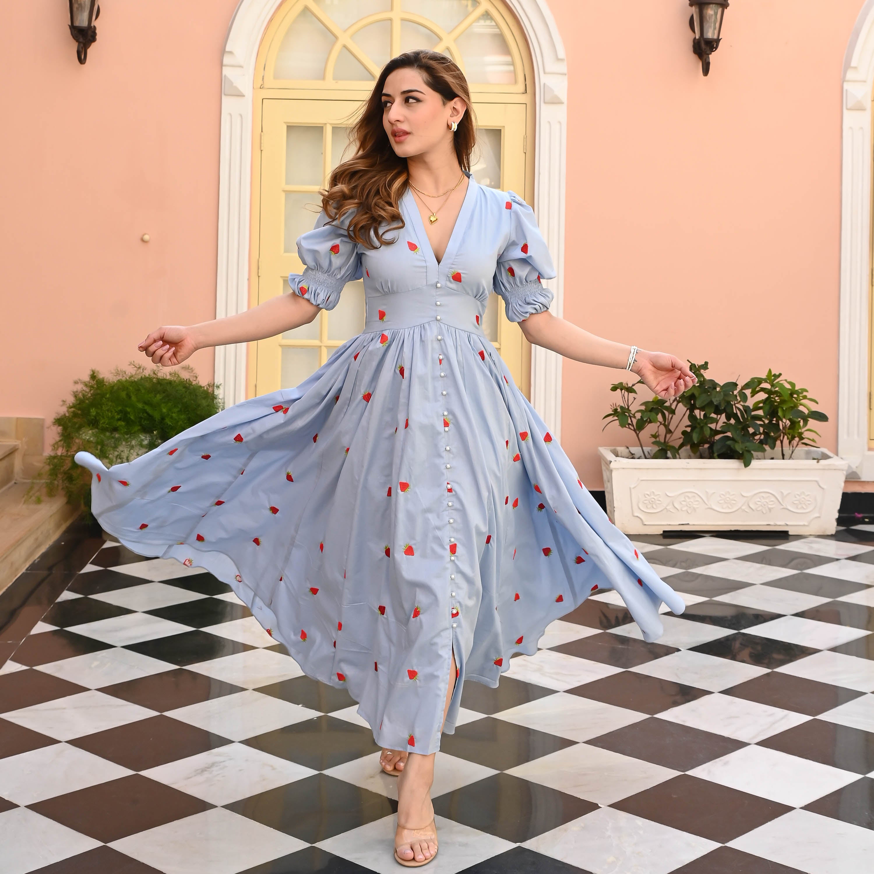 Bunaai Minty Marvel Embroidered Cotton Dress